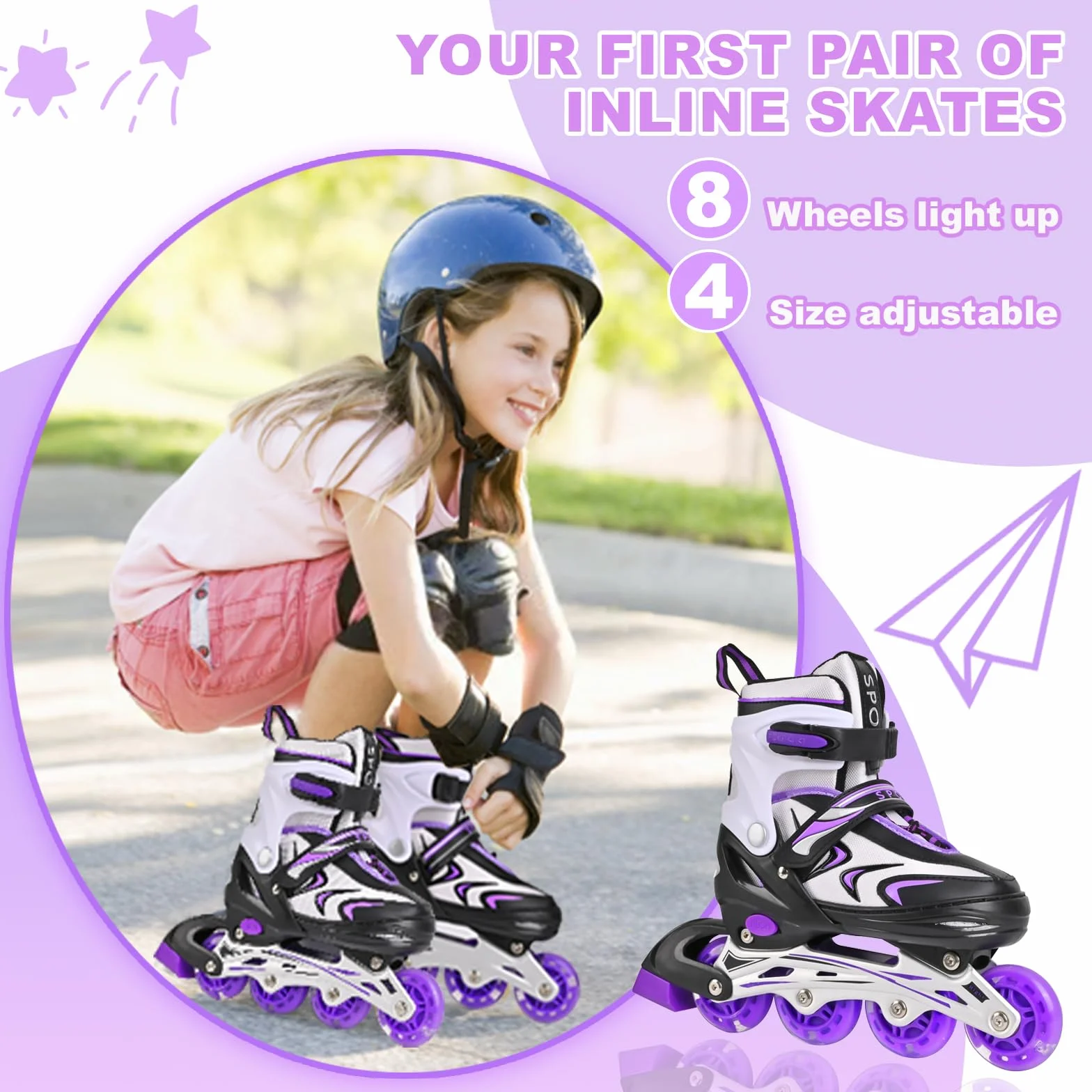 Patines en línea Ajustables para niños y niñas, Patines en línea para niños, Patines en línea para niñas y niños para Uso en Interiores y Exteriores