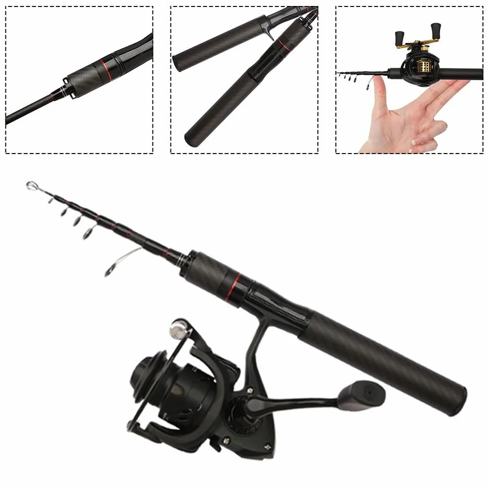 Mini caña de pescar 150 cm carbono alta sensibilidad agarre cómodo pesca costera