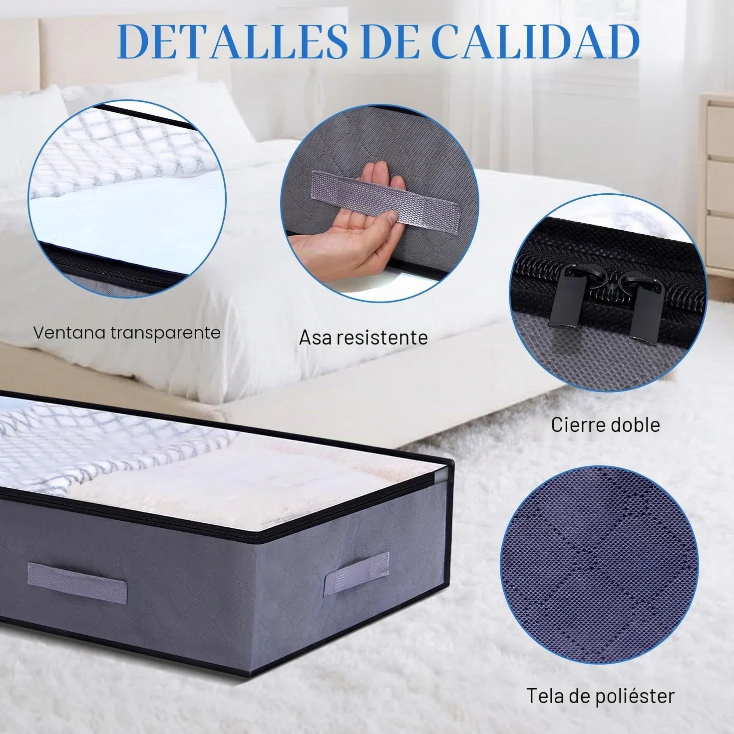 2PCS 90L Bolsas Almacenaje Ropa Debajo de la Cama, Bolsa Almacenamiento Plegable con Ventana Transparente, Organizador Armario para Abrigos Mantas Edredones, 100x50x18 cm | Organizadores de armario con ventana transparente, para edredón, manta, ropa, colo