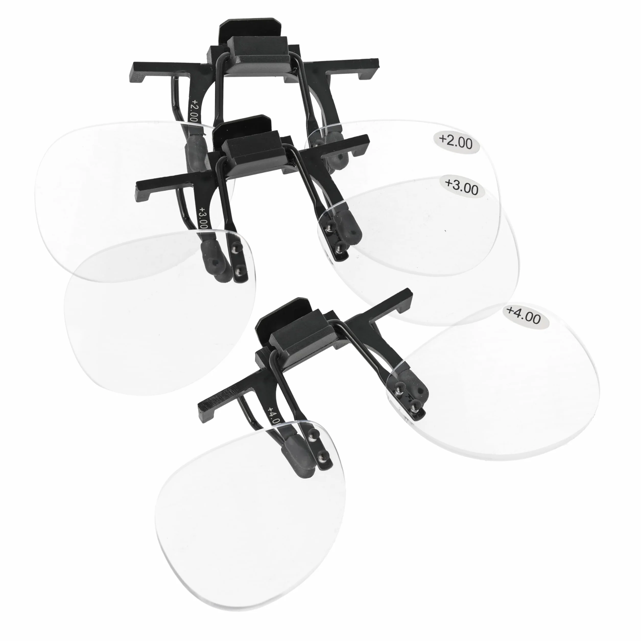 The Beadsmith Lupas con Clip (Paquete de 3) con Lentes abatibles (intensidades +2, +3, +4), 3,75" de Ancho