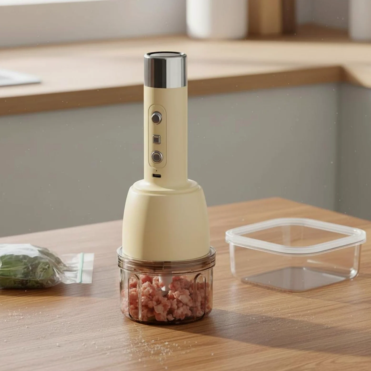 Eléctrica Procesador Licuadora con Bomba de Vacío Mincado Eficiente y Verduras Piezas Desmontables Diseño Portátil Adecuada para Cocina Doméstica Camping Viajes Conservación de Alimentos