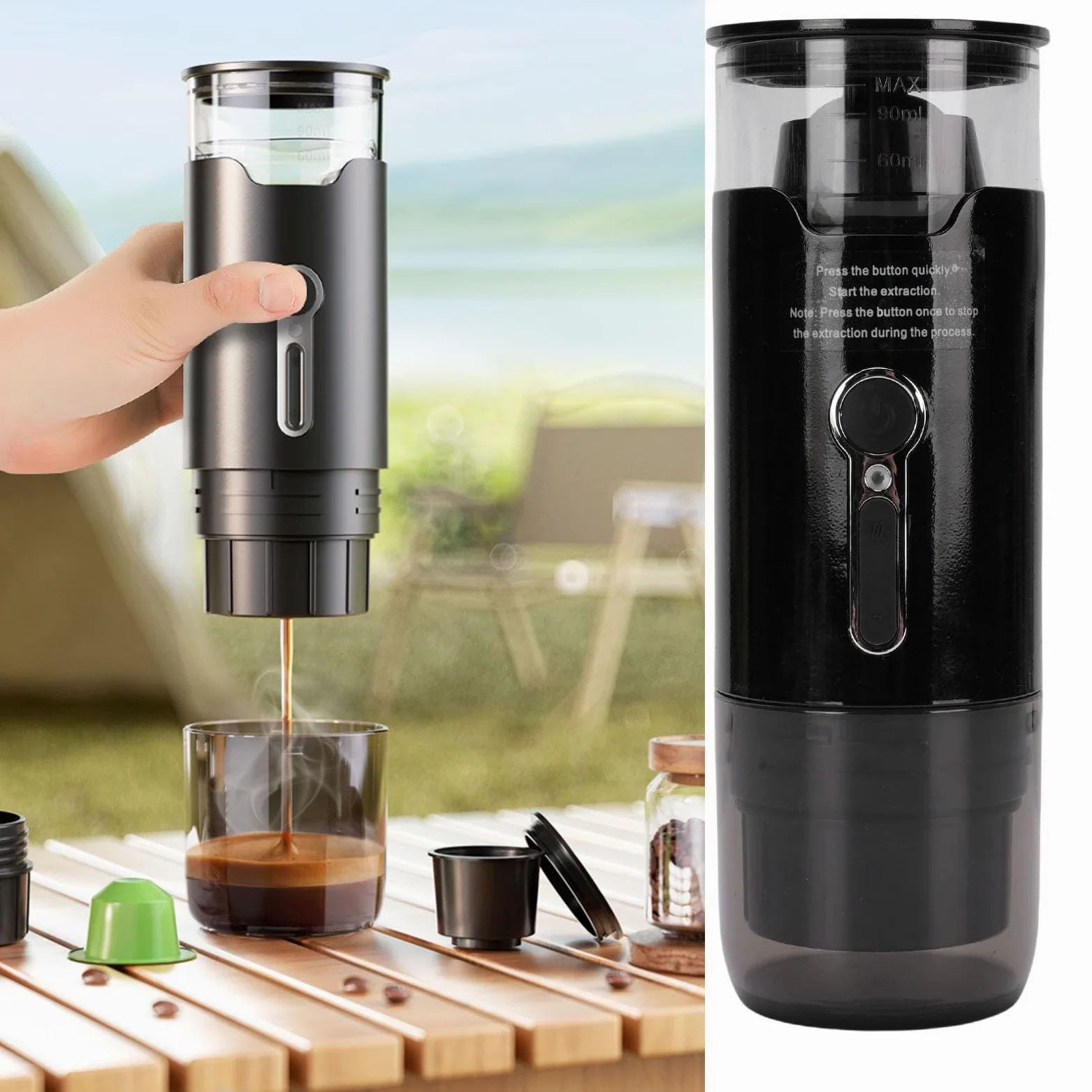 Haofy de de café Portátil Café de Automóviles Pequeñas Cafeteras con Presión de 15 Bares para Cápsulas de DG Café de café Cartuchos