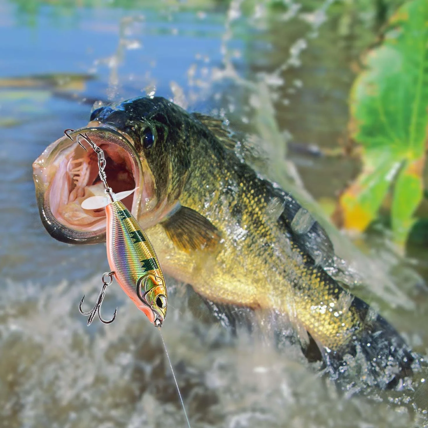 Whopper Plopper, Topwater Señuelos, Señuelo Flotante para Lubina con Cola de Hélice, para Agua Dulce o Salada.