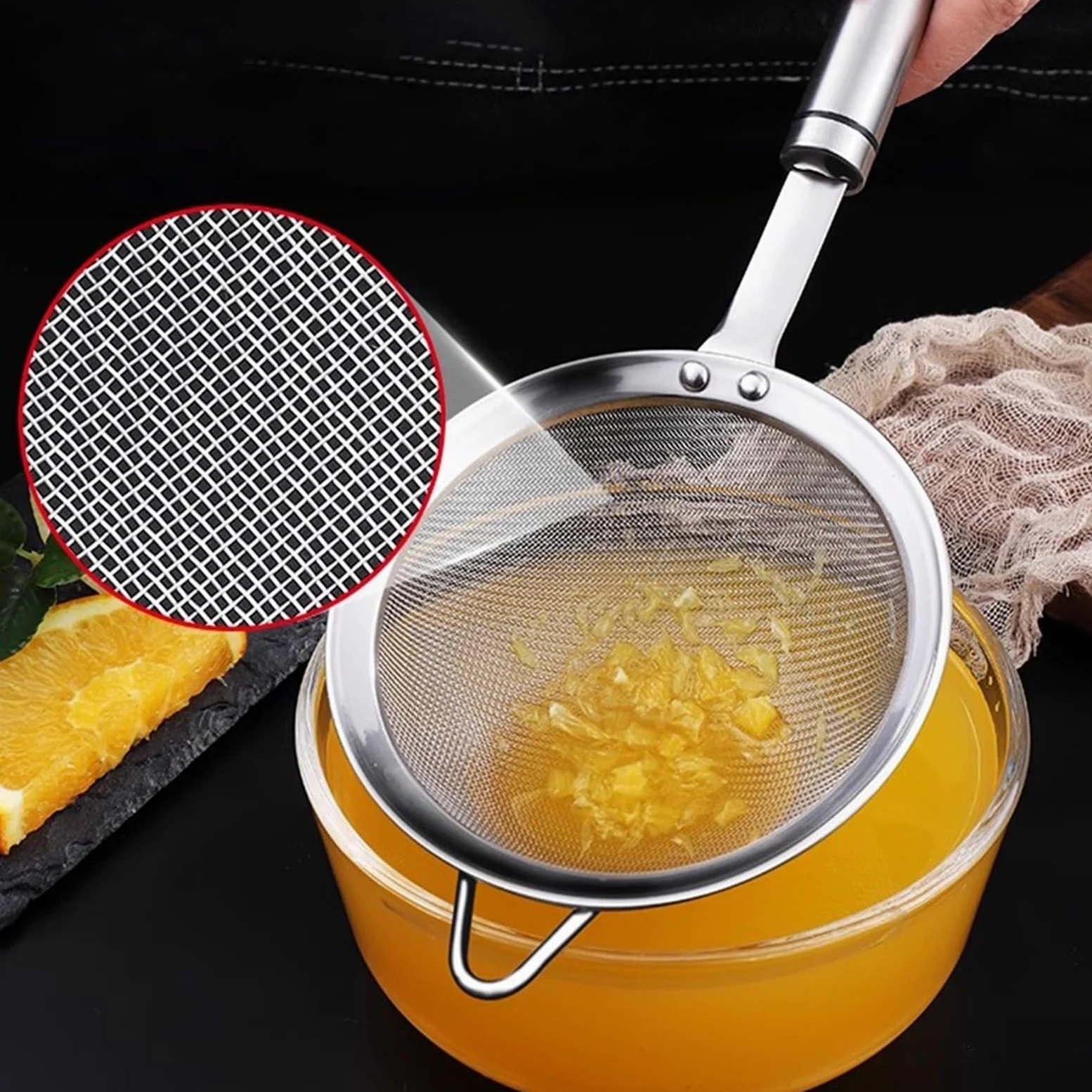 Juego de 4 coladores de acero inoxidable para cocina, 8,5/10/12/14 cm, con mango reforzado para cocinar, quinua, harina, arroz
