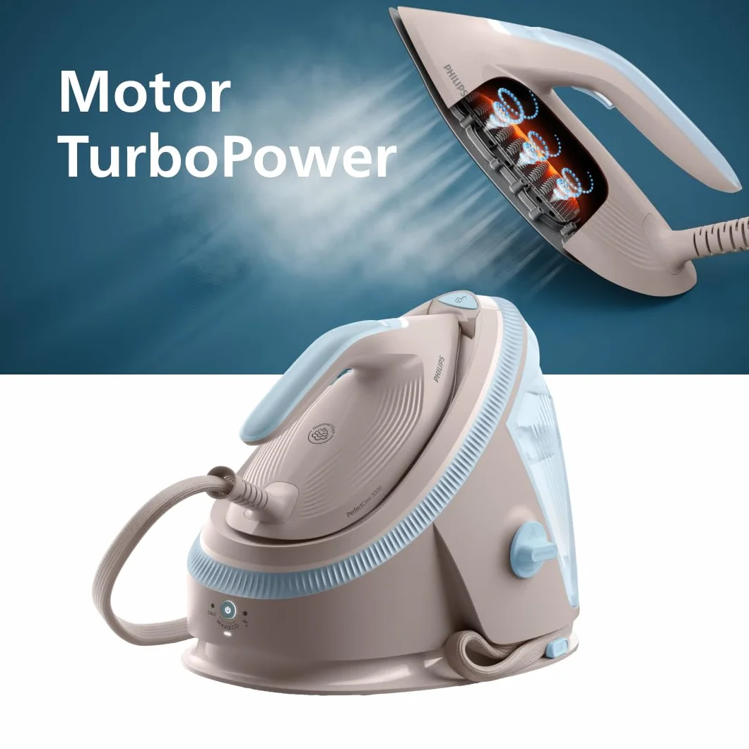 Philips PerfectCare Serie 7000 Centro de Planchado - Golpe de Vapor 600g, Presión 8,5 Bar, OptimalTEMP, Suela SteamGlide Elite, Depósito Extraíble 1,5L, Planchado Vertical, Easy De-Calc (PSG7200/60)