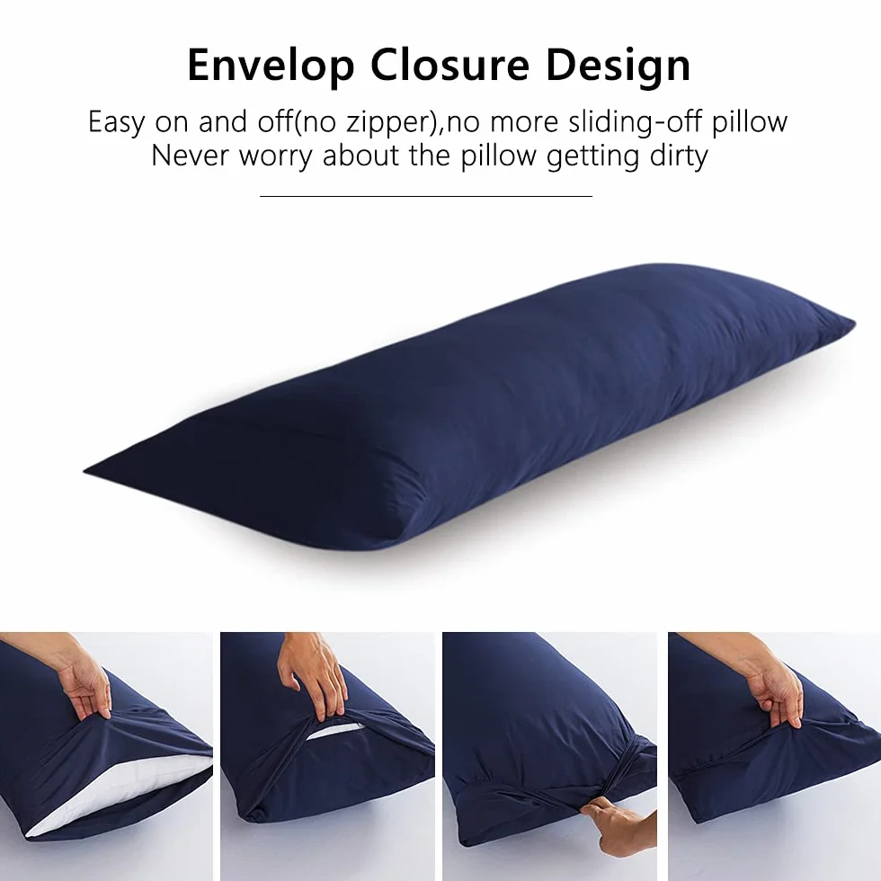 ELNIDO QUEEN Almohada Corporal con Funda de Almohada, Almohada Larga Suave para Adultos, Inserto de Almohada Transpirable de Cuerpo Completo para Dormir, 20 x 54 Pulgadas, Azul Marino