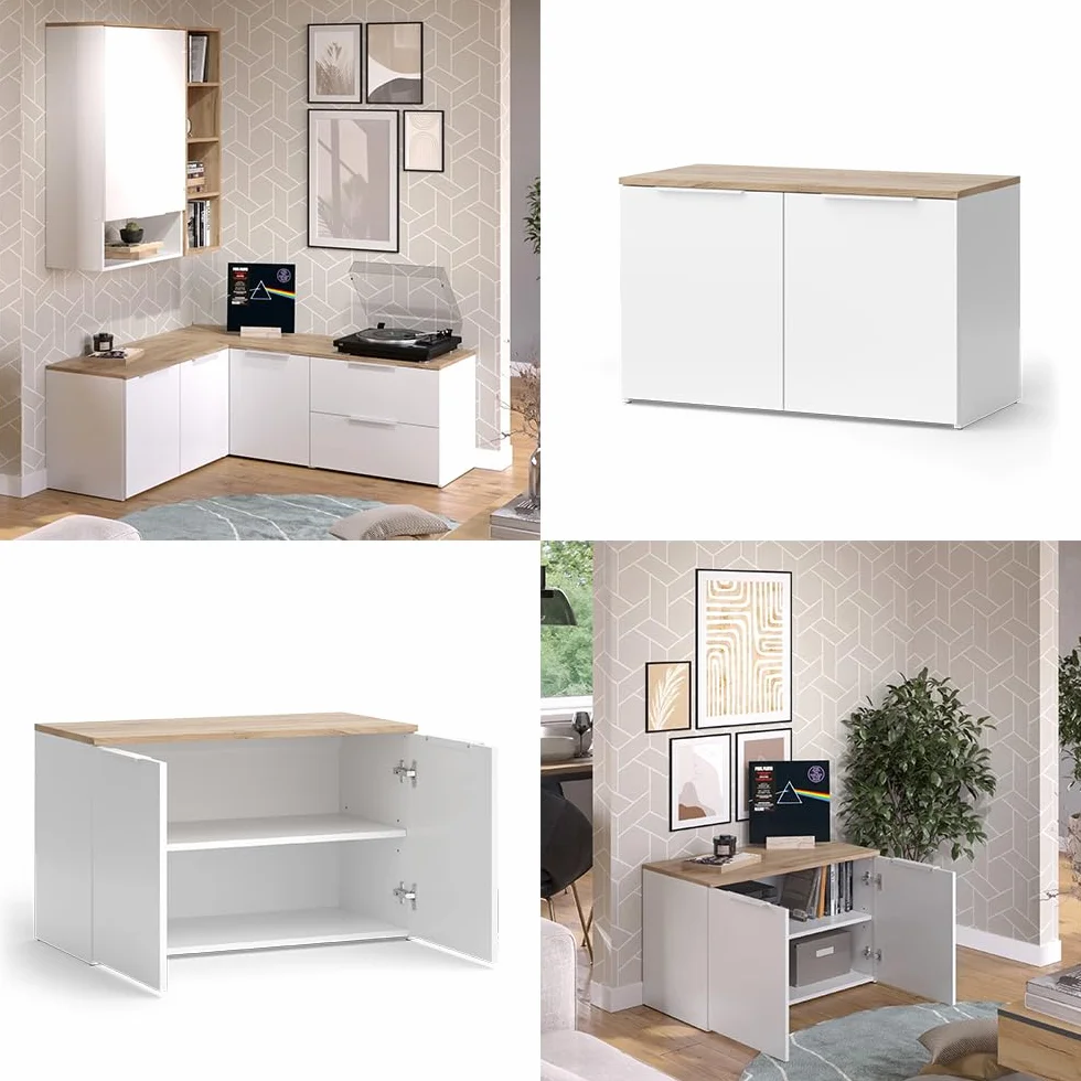 Vicco Aparador Wido, Blanco/Sonoma, 80 x 50 cm con 2 Puertas, Apto para Guardar Ropa y Objetos del hogar