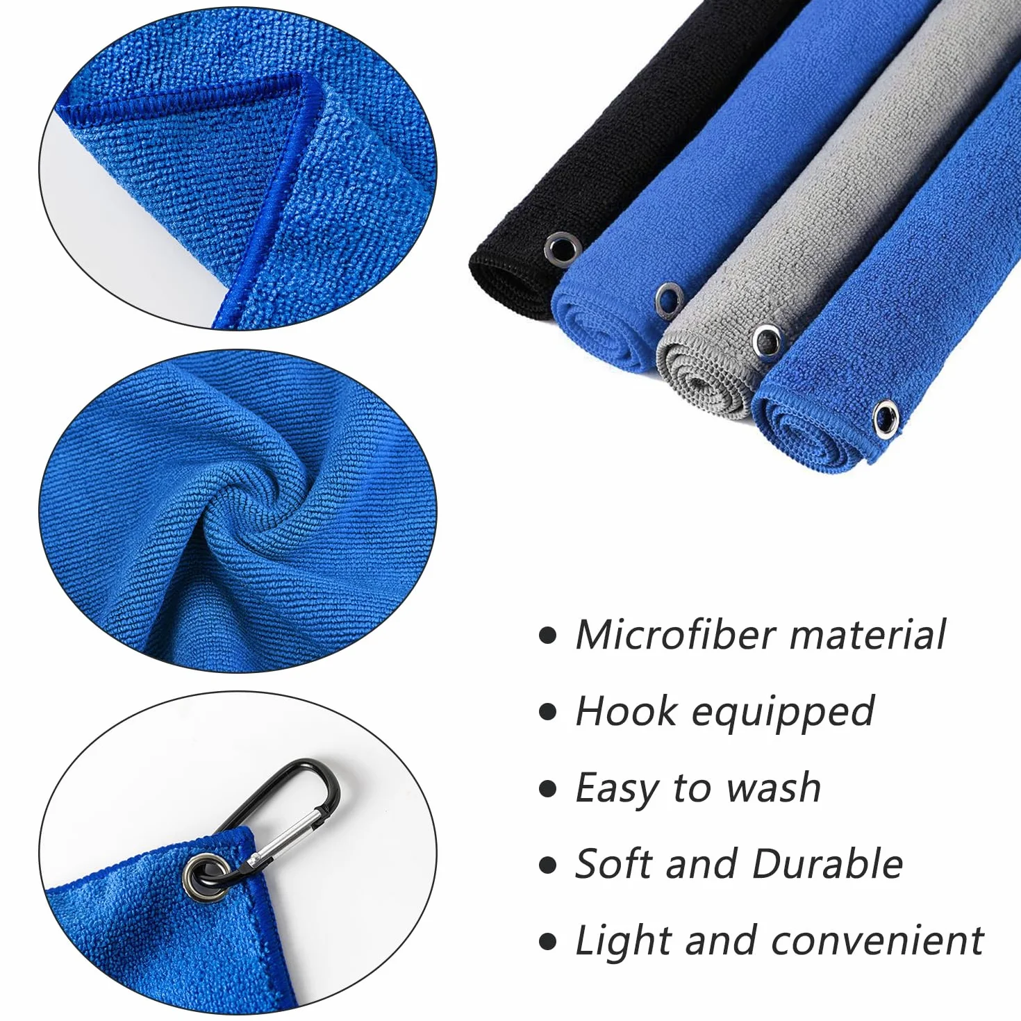 Toalla de Golf de Microfibra 3 Piezas, Paños de Limpieza Absorbentes con Mosquetón