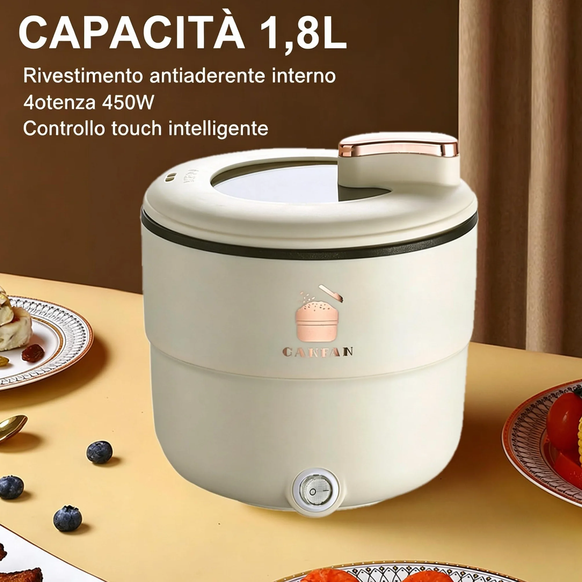 Olla arrocera eléctrica, olla eléctrica multiusos anti-combustión de 1,8 litros para sopa de fideos para cocinar más saludable (enchufe de la UE)