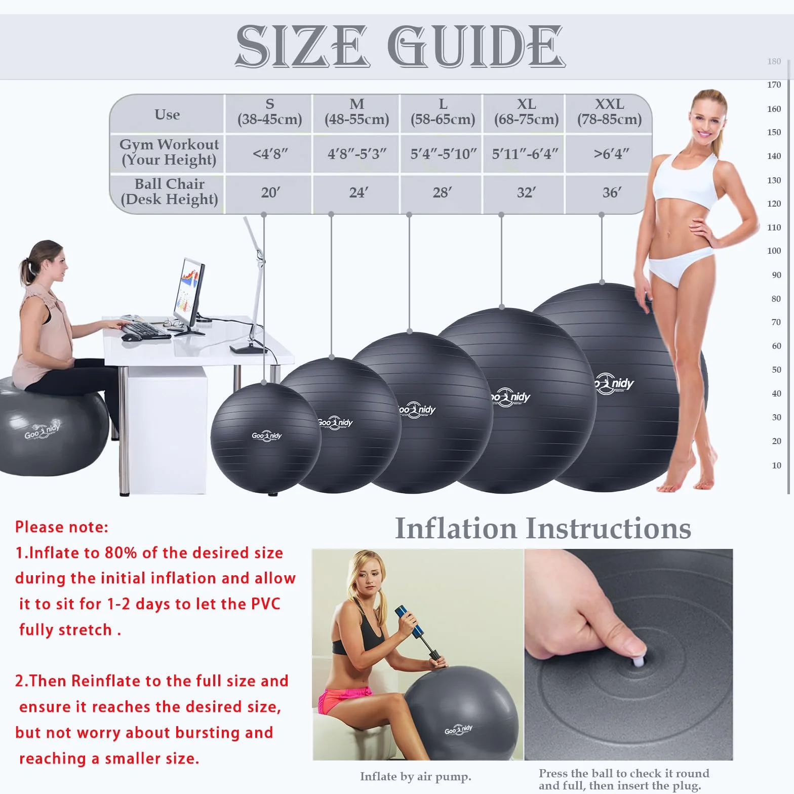 Pelota De Pilates Grande Suave para Embarazadas 65 45 55 75 85 CM, Bola Yoga Anti-estallido con Bomba Soporta 2200lbs, Fitball Embarazo Ball Balon Pequeña