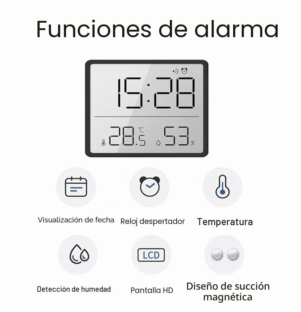 Termómetro Higrómetro Digital, LCD Pequeño Reloj Despertador con Temperatura Humedad Multifuncional 12/24 Horas ℃/℉ para Hogar Estudiantes Oficina