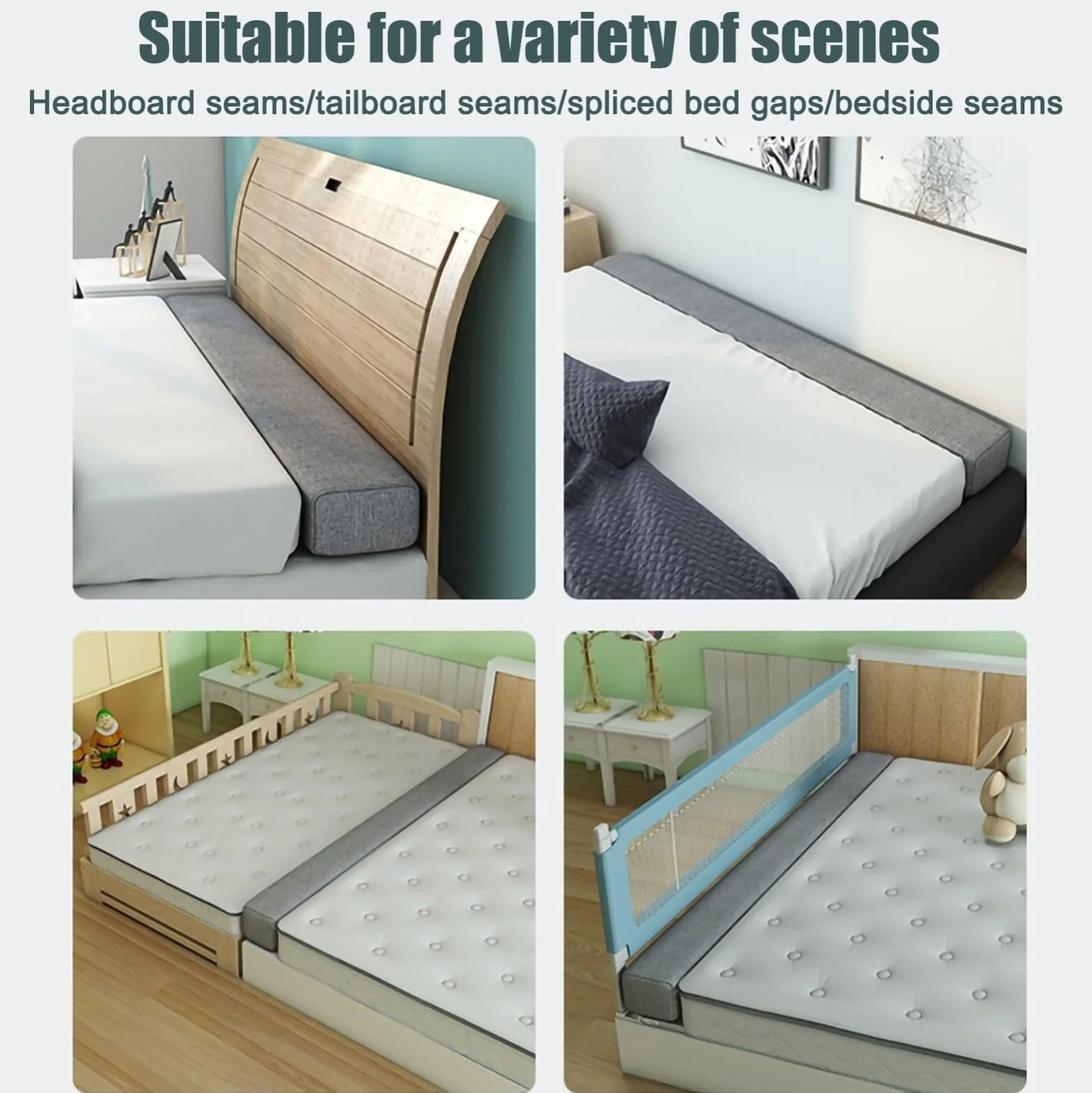 Relleno De Cuña De Tamaño Personalizado, Relleno De Espacio De Cama Largo para Cama Individual/Doble/King, Esponja 45D De Alta Densidad, Funda Extraíble Y Lavable