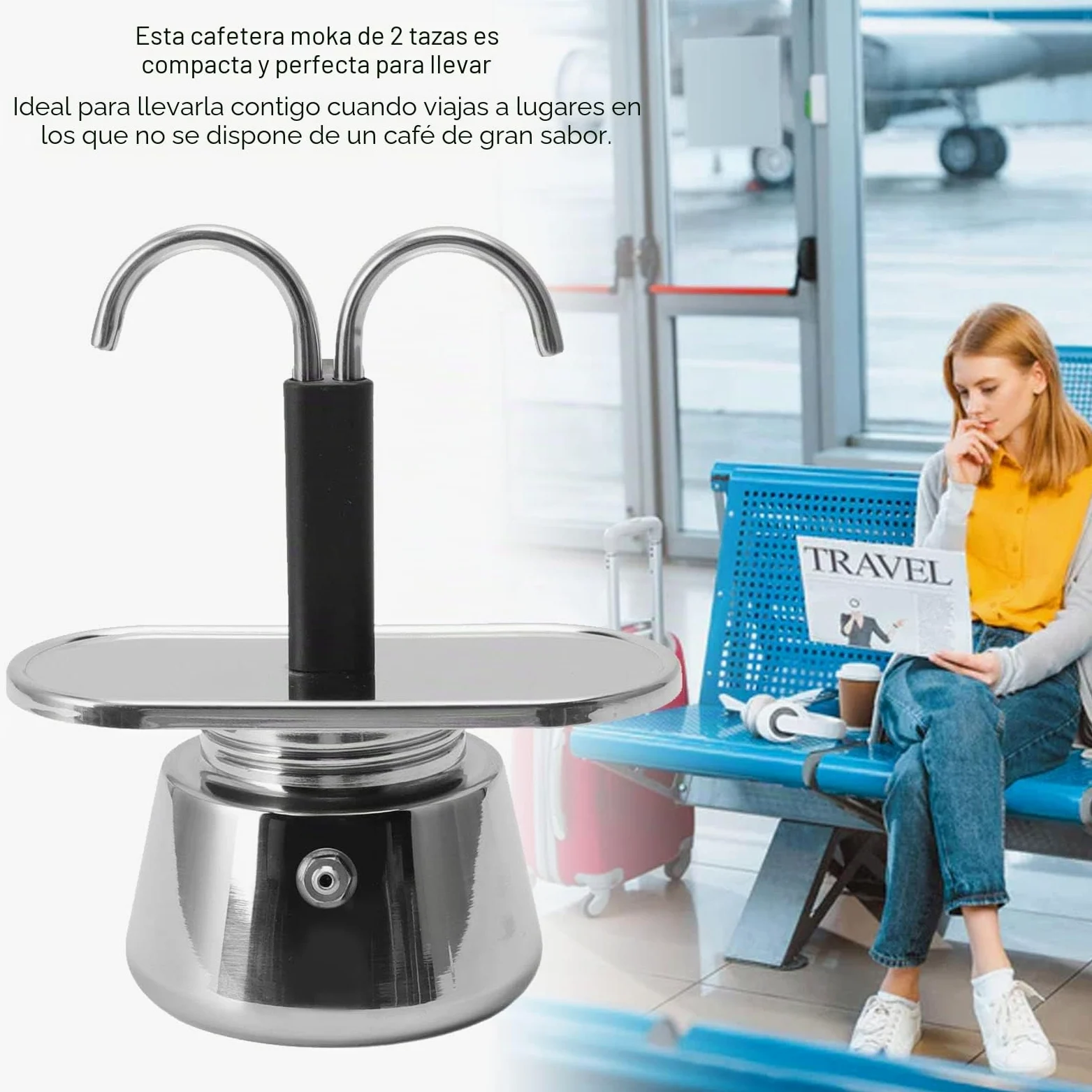 Topyond Moka Pot, 2 Tazas 100ml Acero Inoxidable de Doble Cabeza, Cafetera Espresso para Estufa Cafetera Italiana Clásica para Hacer Café, Conducto DIY