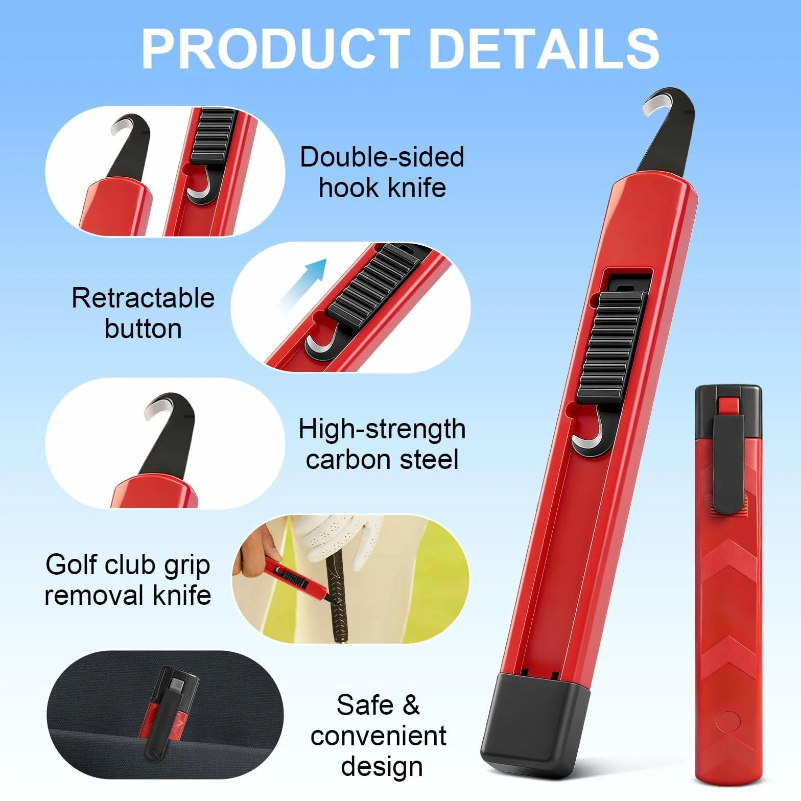 Kit de Agarre Golf 4 Piezas con Cinta Hoja Gancho, Abrazaderas y Disolvente para Reparación Cuñas Hierros