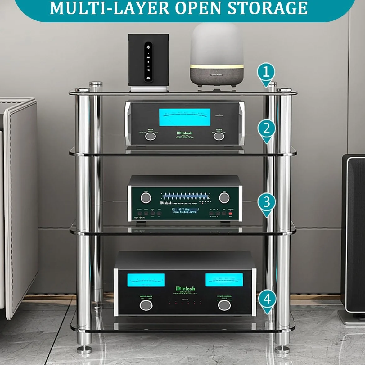 Mueble Equipo Hifi De Vidrio,Estante De Almacenamiento De Componentes Estéreo,Moderno Estante Almacenamiento Componentes Estéreo,Dormitorio Dvd Parlantes Estantes,Soporte Hifi(Transparent,1-layer)