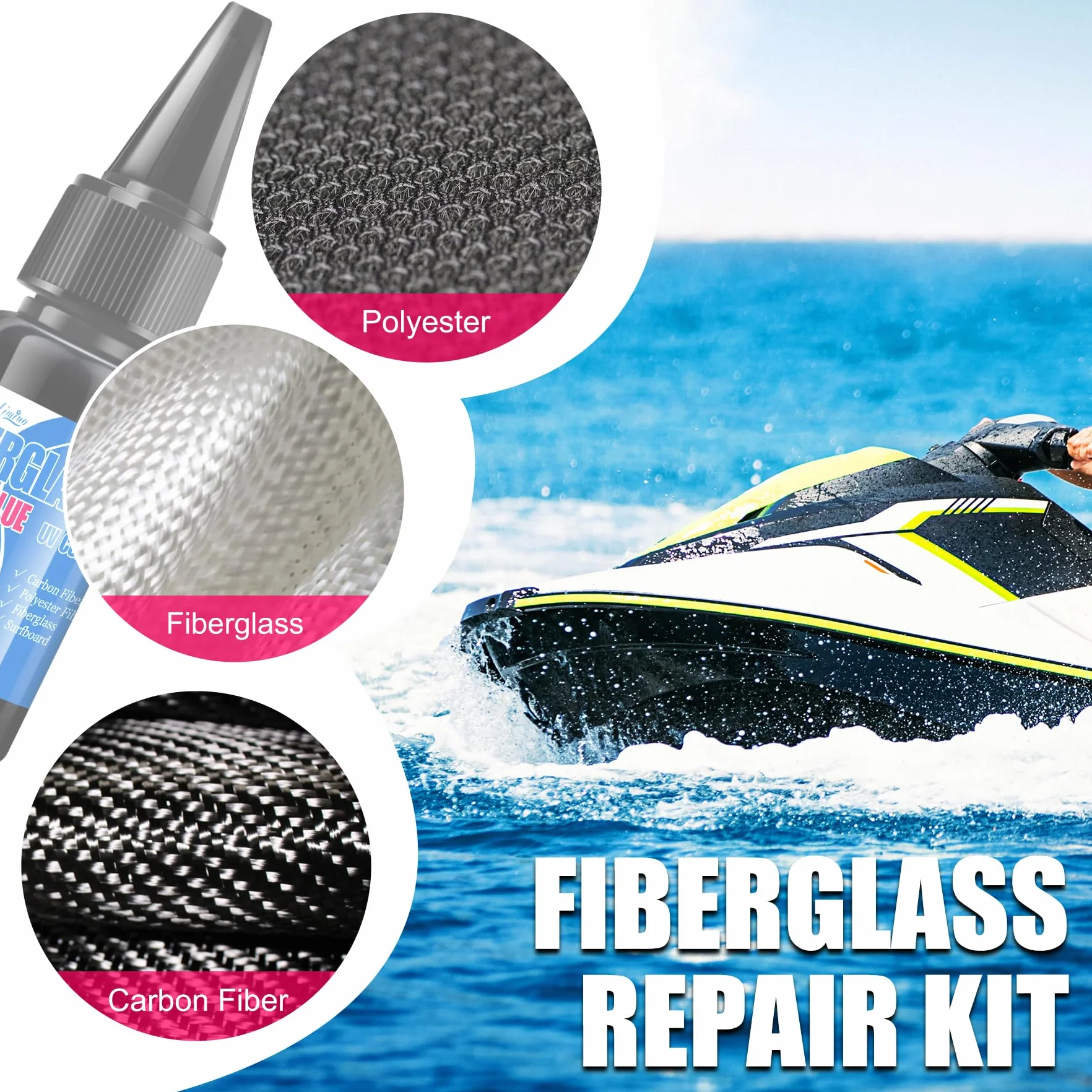 Kit de Reparación para Tablas de Surf de Fibra de Vidrio, Agujeros y Grietas