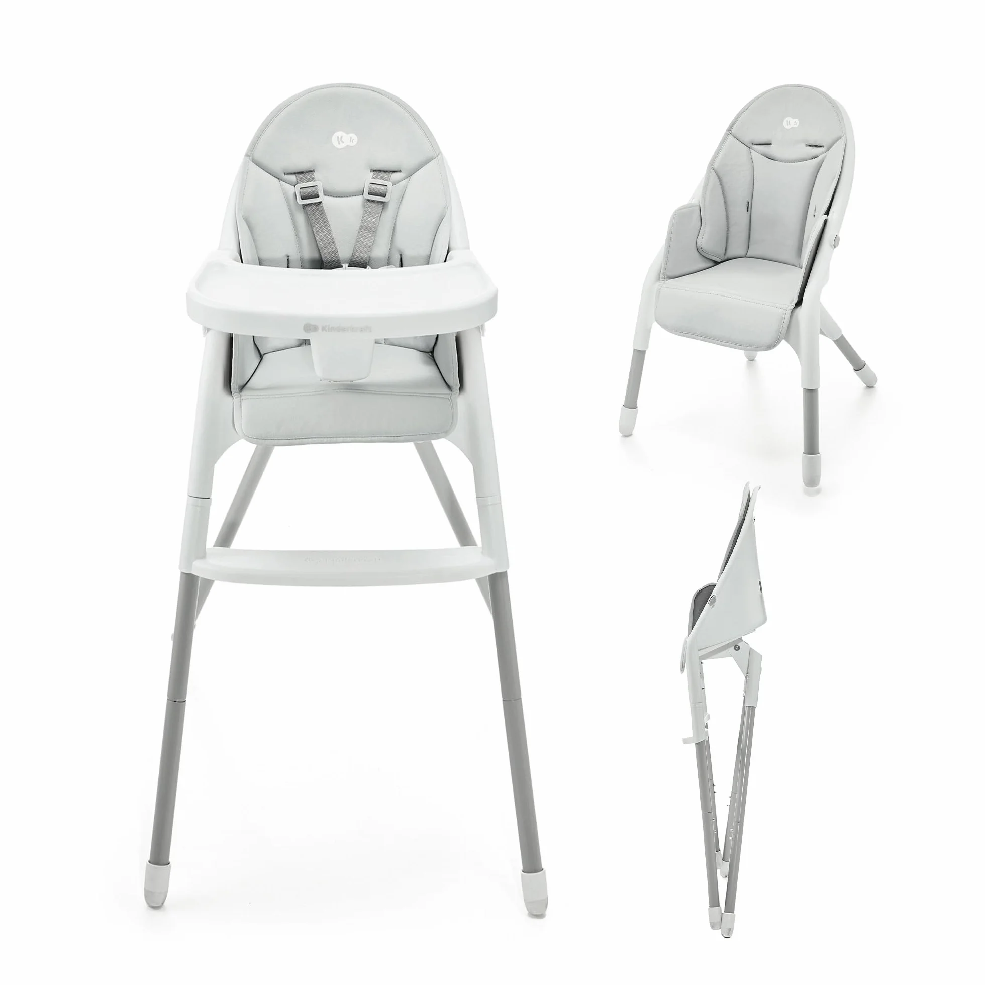 Kinderkraft DINNLY Trona bebé Silla Infantil portátil Bandeja Ajustable Fácil de limpiar 20kg Gris claro