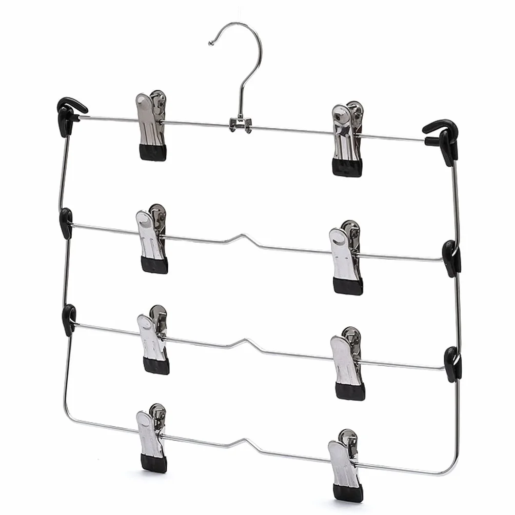 Perchas Ropa Colgador De Faldas De Metal De 4 Niveles, Ahorro De Espacio, con Clips, Organizador De Almacenamiento De Armario, Colgador De Pantalones Ajustable, 4 Uds. Colgadores de Ropa