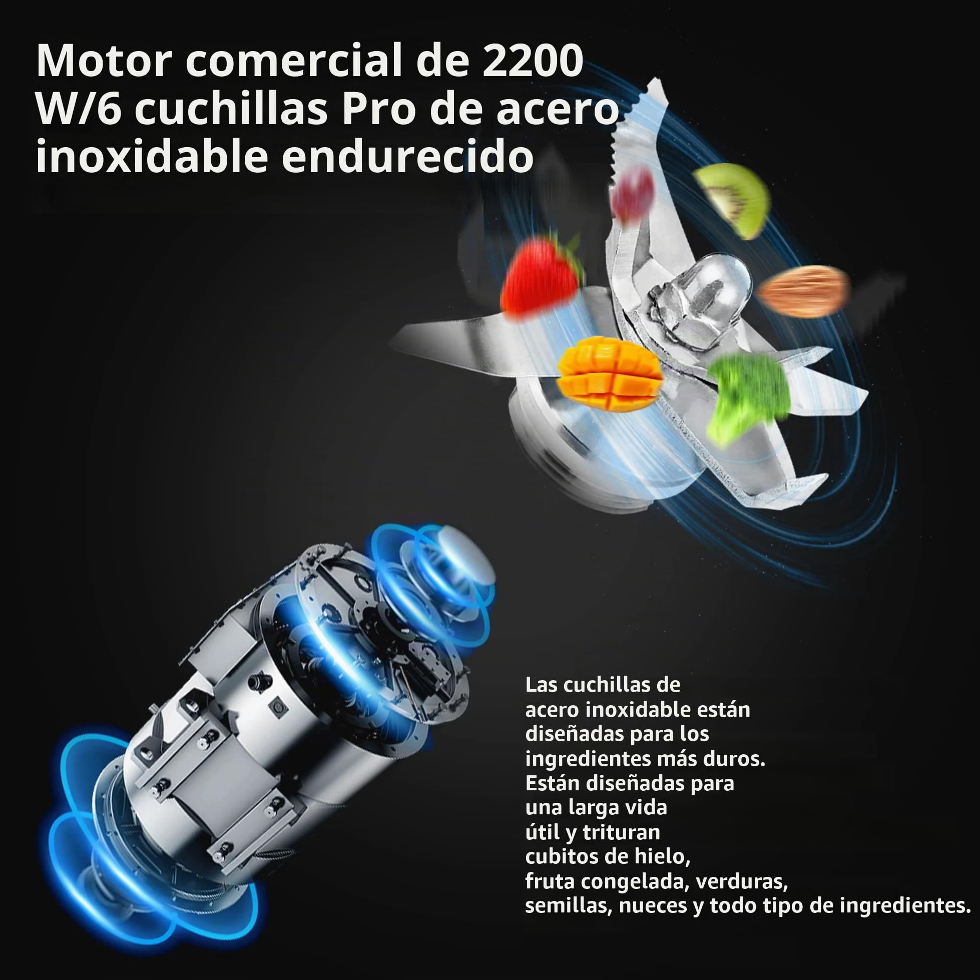 BioloMix Batidora de alto rendimiento de 2200W, | Función de autolimpieza, recipiente de 2 L y vaso de viaje de 600 ml, sin BPA