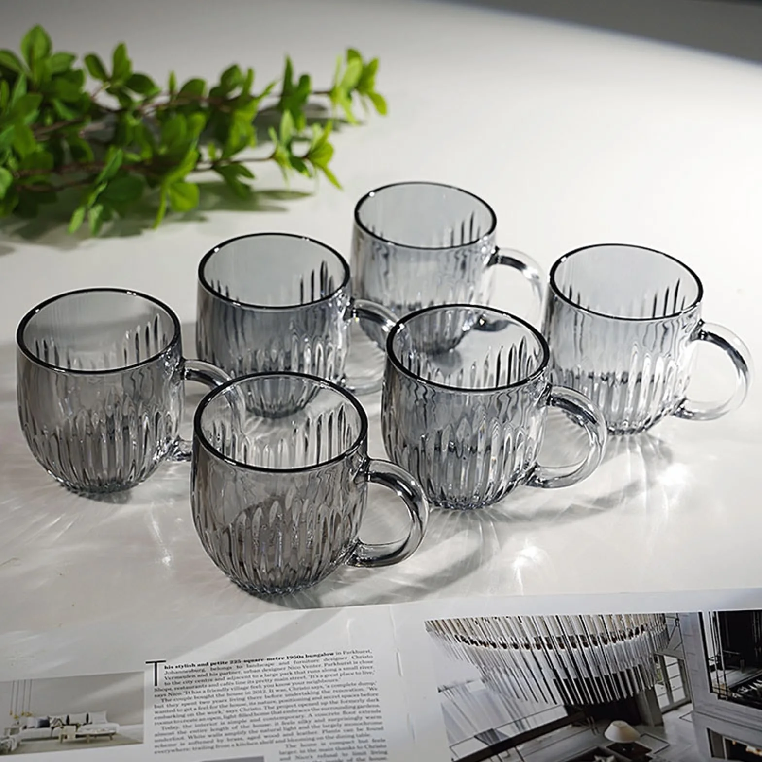 vasos de vidrio Juego de 6 tazas vidrio colores, juego 9 onzas con asa Cristalería de cocina(Bruin)