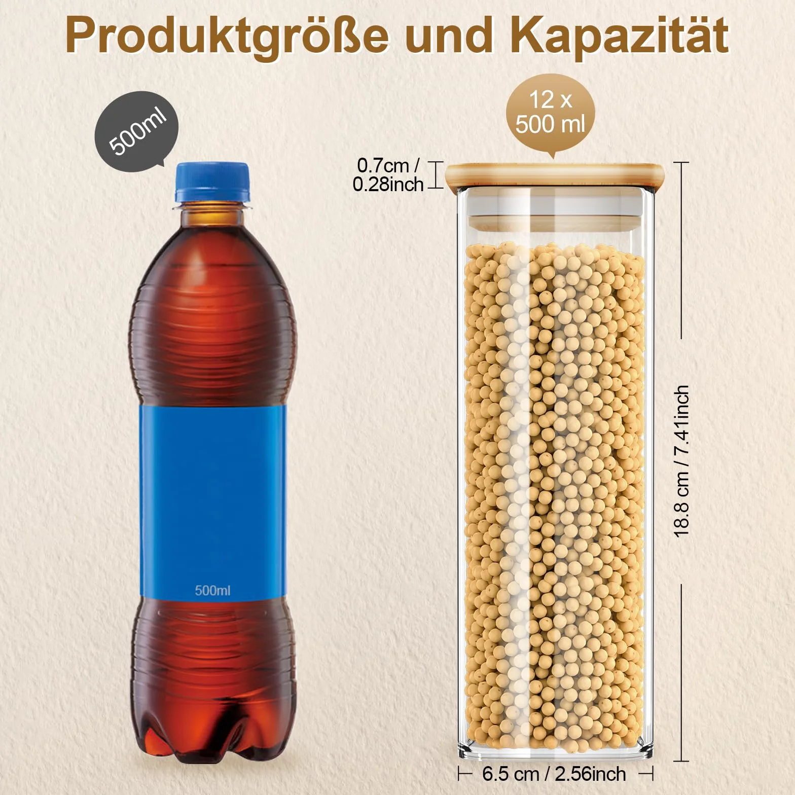 FINEW Juego de tarros de especias rectangulares, 12 x 500 ml, tarros de cristal de alta calidad con tapa de bambú, apilables, herméticos, para guardar especias, pequeños tarros con tapa y etiquetas