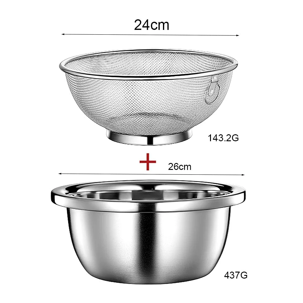 Colador De Acero Inoxidable De Malla Fina, Verduras De Frutas Cesta De Almacenamiento De Drenaje, 18 Cm / 20cm / 22 Cm / 33cm Canasta De Drenaje De Cocina Arroz Lavar El Colador (Color : 24cm Set (me