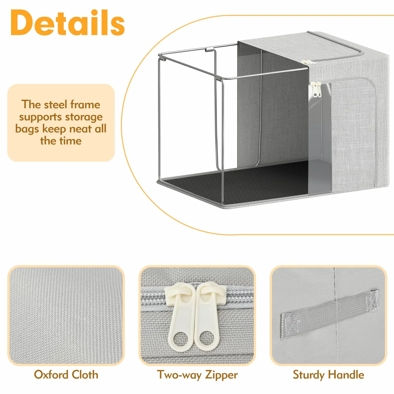 AIOR 2pcs Bolsa de Almacenamiento de Ropa con Estructura Metálica Plegable, 24L Tela Oxford Cajas de Almacenaje Ropa, Organizador Guardar para Juguetes Mantas