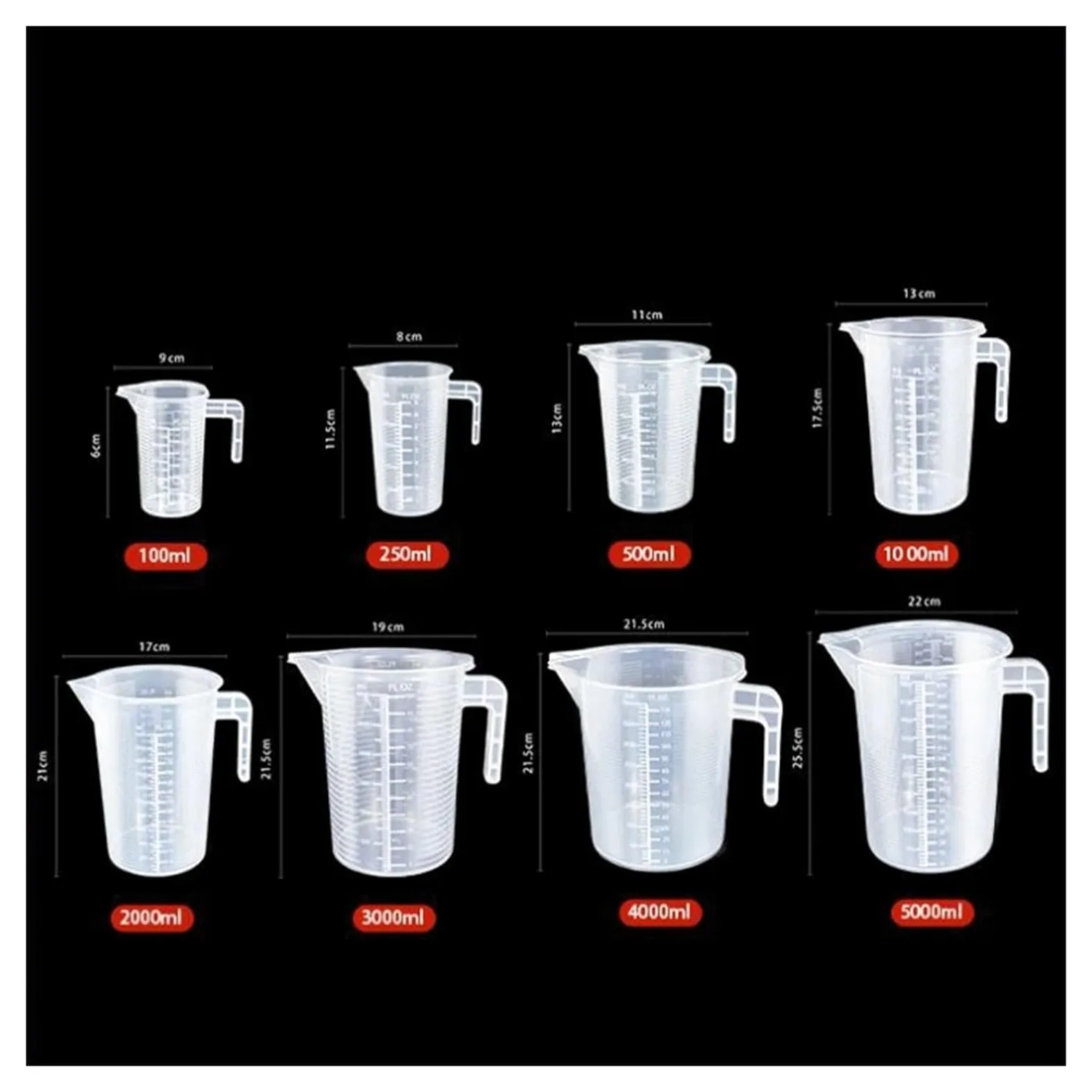 Vaso medidor de plástico espesado de 100-5000 ml con escala, vaso medidor experimental, vaso medidor de plástico(B -5000ml - with lid)