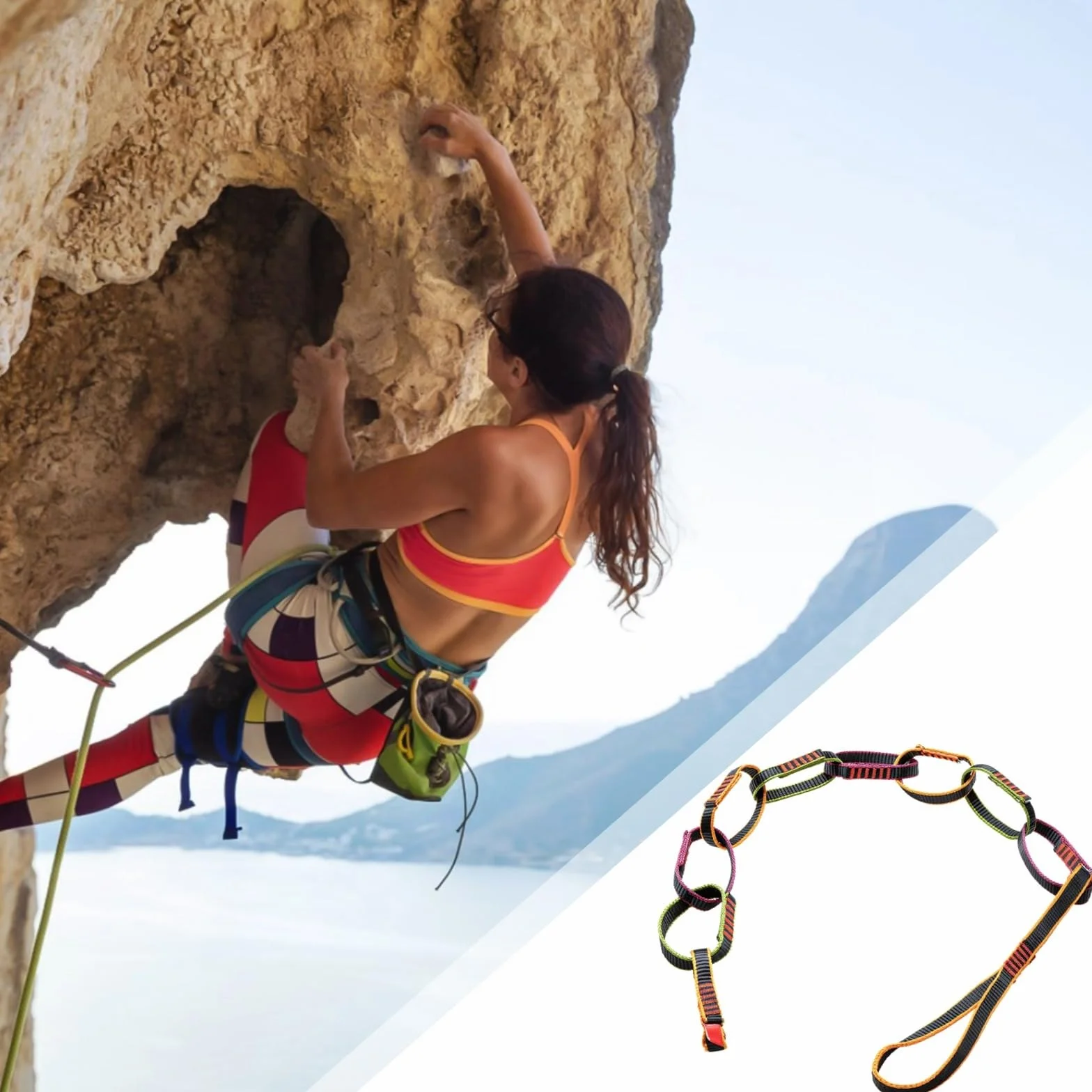 Eslinga de escalada al aire libre, correa de nailon multibucle para escalada en roca y rapel