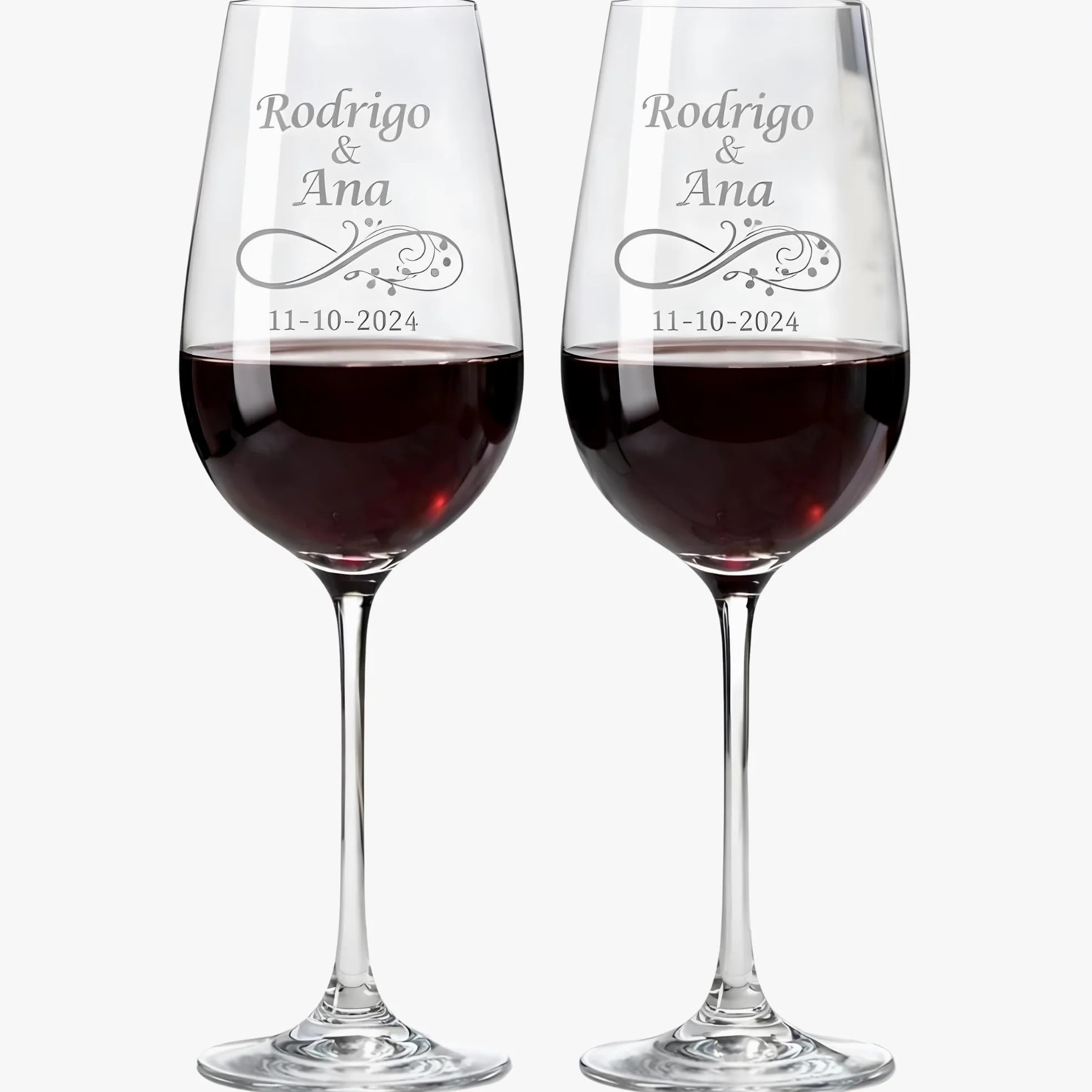 JOYERIA EL FARO | Copas de vino personalizadas | Estuche premium incluido | Brinda y celebra el amor (Infinito)