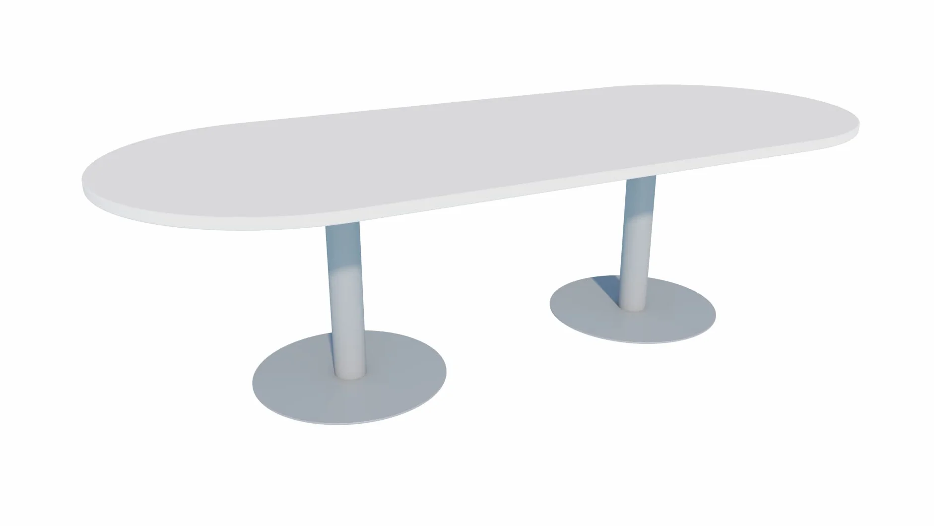 Euromof Mesa de Juntas Ovalada. 200x90 cm. Color Blanco. 2 Bases Cilíndricas de Metal.