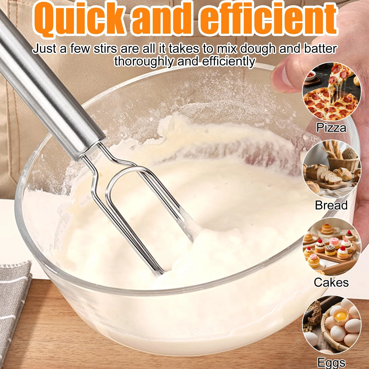 Batidor de Masa Herramienta, 30cm Mezclador de Masa de Acero Inoxidable, Herramienta de Mezcladora de Pan, Batidora Danesa de Masas Manual Acero para Levain ácido, Pan Artesanal, Masas para Pizza