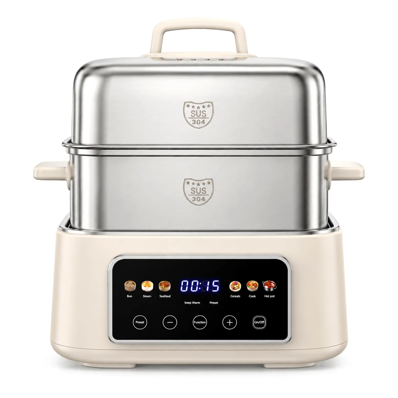 Fulgutonit 12.5L Vaporera Eléctrica de Acero Inoxidable 304 | 2 Niveles, 6 Programas Inteligentes, Temporizador de 24 Horas, Vaporera y Hot Pot 2 en 1, Cocina Multifunción
