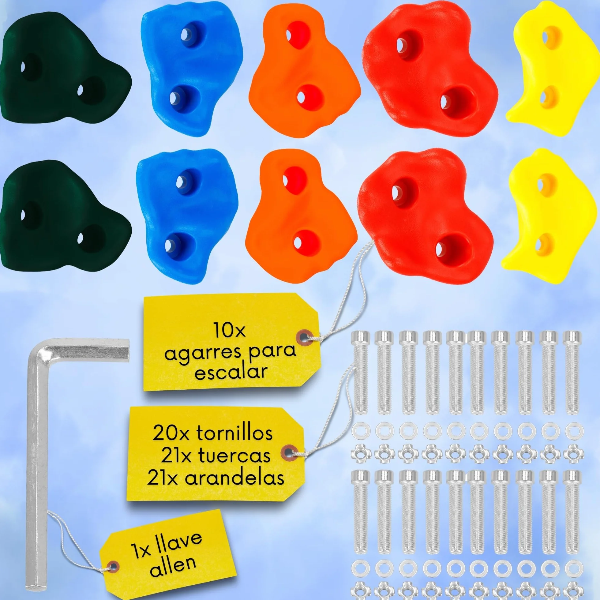 SPRINGOS Juego de 10 agarres de escalada con material de fijación