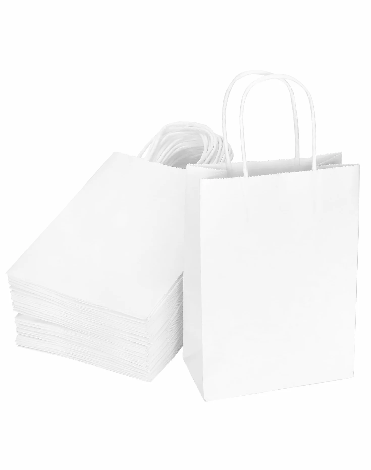 QWORK® 60 piezas bolsas de papel blanco con asas, bolsa regalo,15 x 8 x 21 cm, para fiestas, embalaje, bolsas de regalo de cumpleaños, bolsas de compras