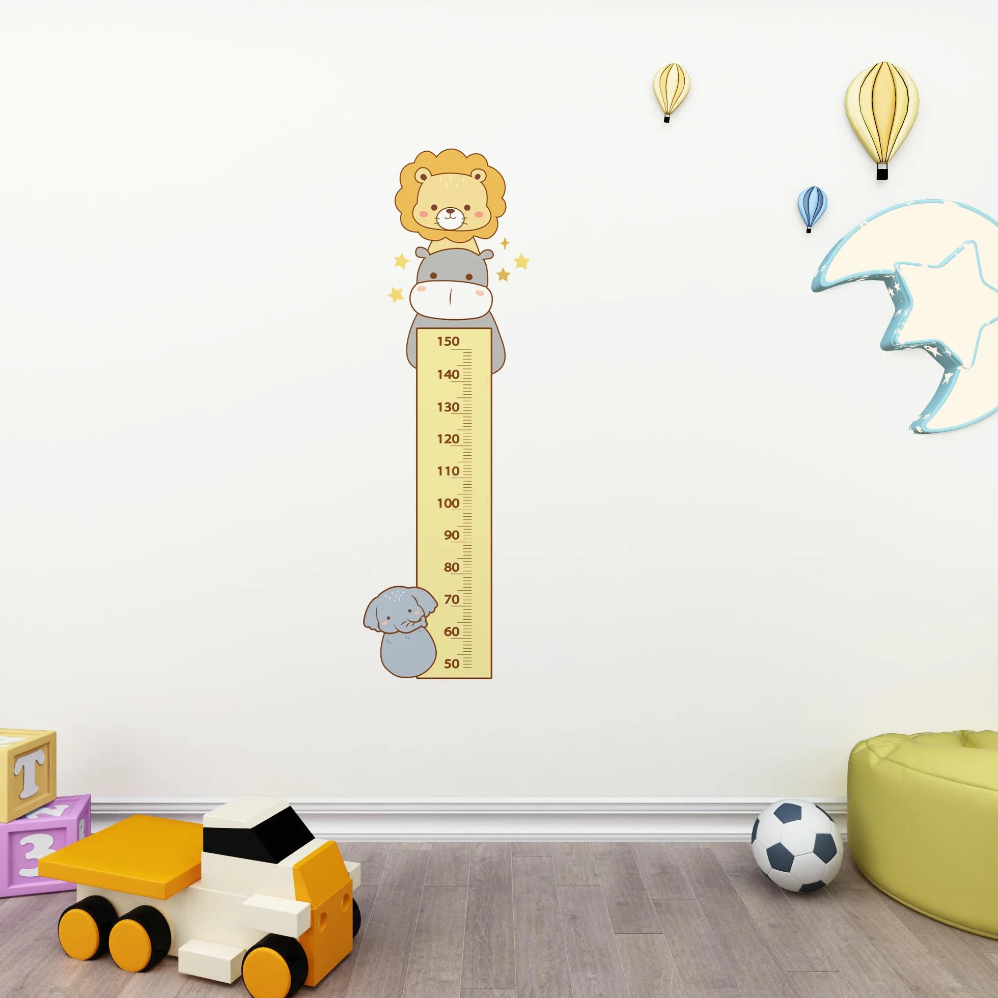 Vinilo Decorativo Medidor Infantil Pared 170x50 cm Tinta UV 4 Diseños Pegatinas Infantiles Decoración Habitación Bebé Metro Crecimiento León