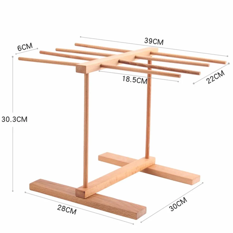DIYARTS Plegable Soporte Secador Pasta, 8 Hileras de Madera de Haya Secadoras de Espaguetis Pasta Fideos Secado Soporte para Colgar