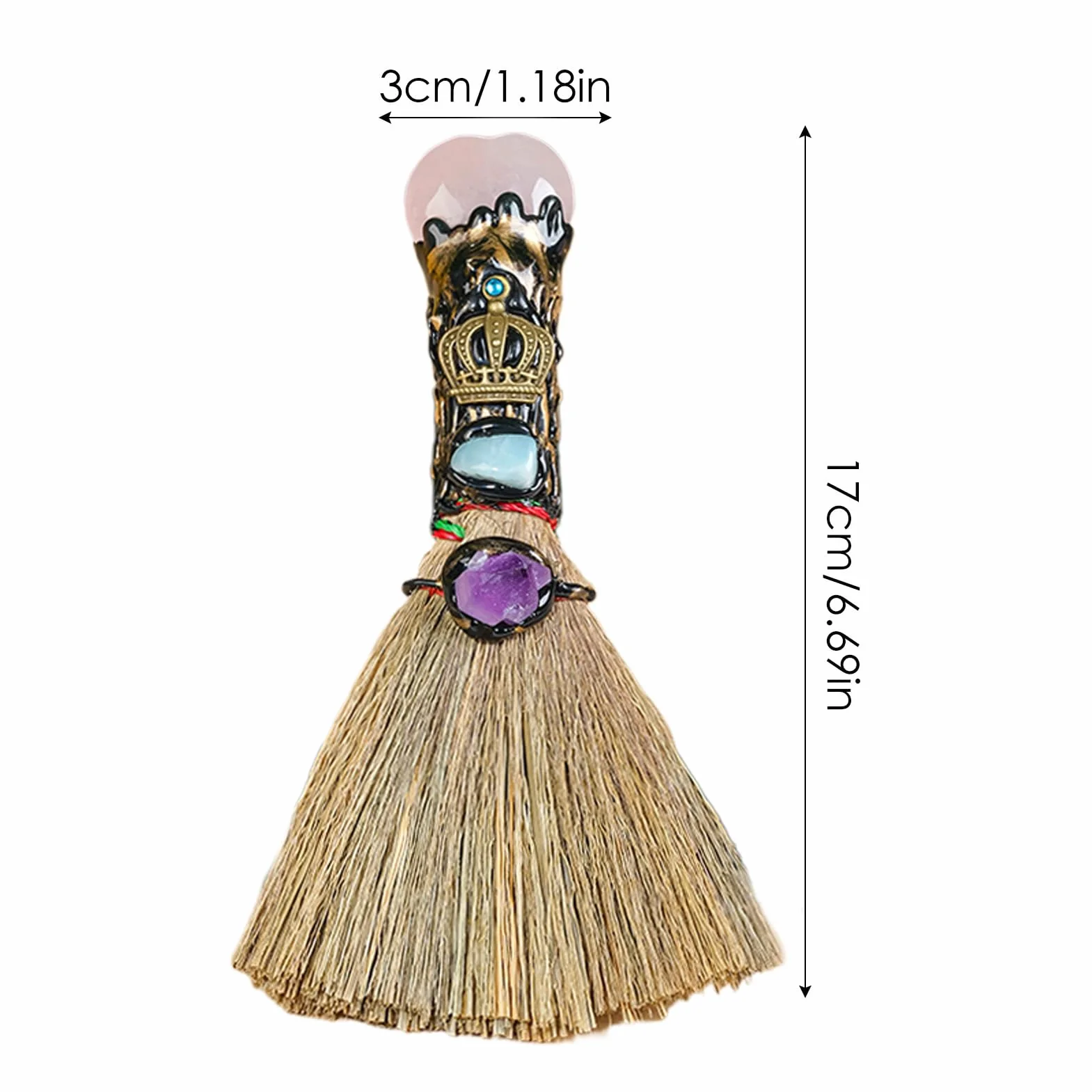 Escoba de altar de bruja | Escoba de bruja en forma de corazón de cristal para altar | Escoba de bruja para decoración del hogar, adornos curativos de Fengshui para el hogar, coche, oficinas, altar
