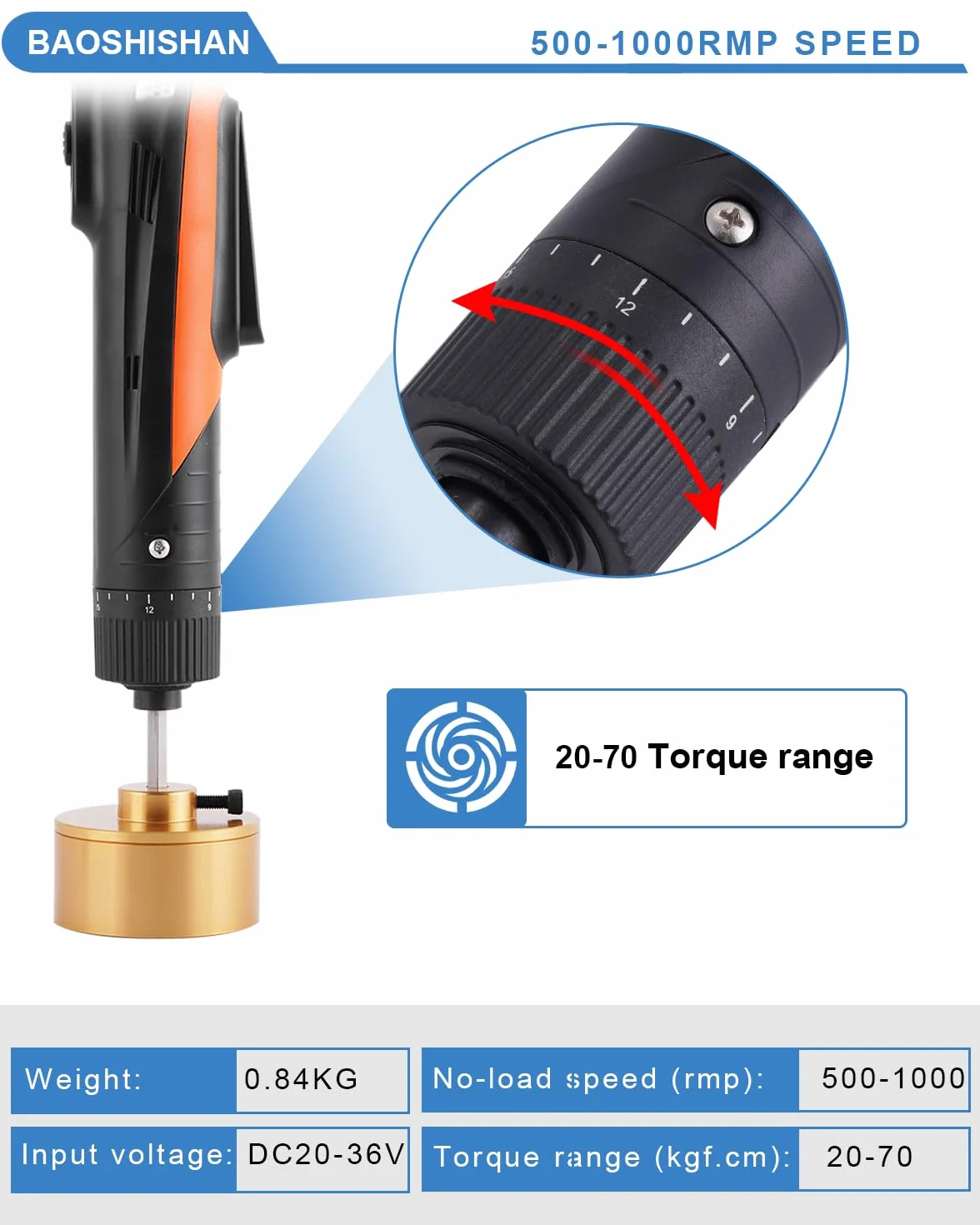 BAOSHISHAN Máquina taponadora eléctrica de botella con control de velocidad, tapadora de tornillo de mano, velocidad de 500-1000 RPM para tapas de botellas de 10-50 mm