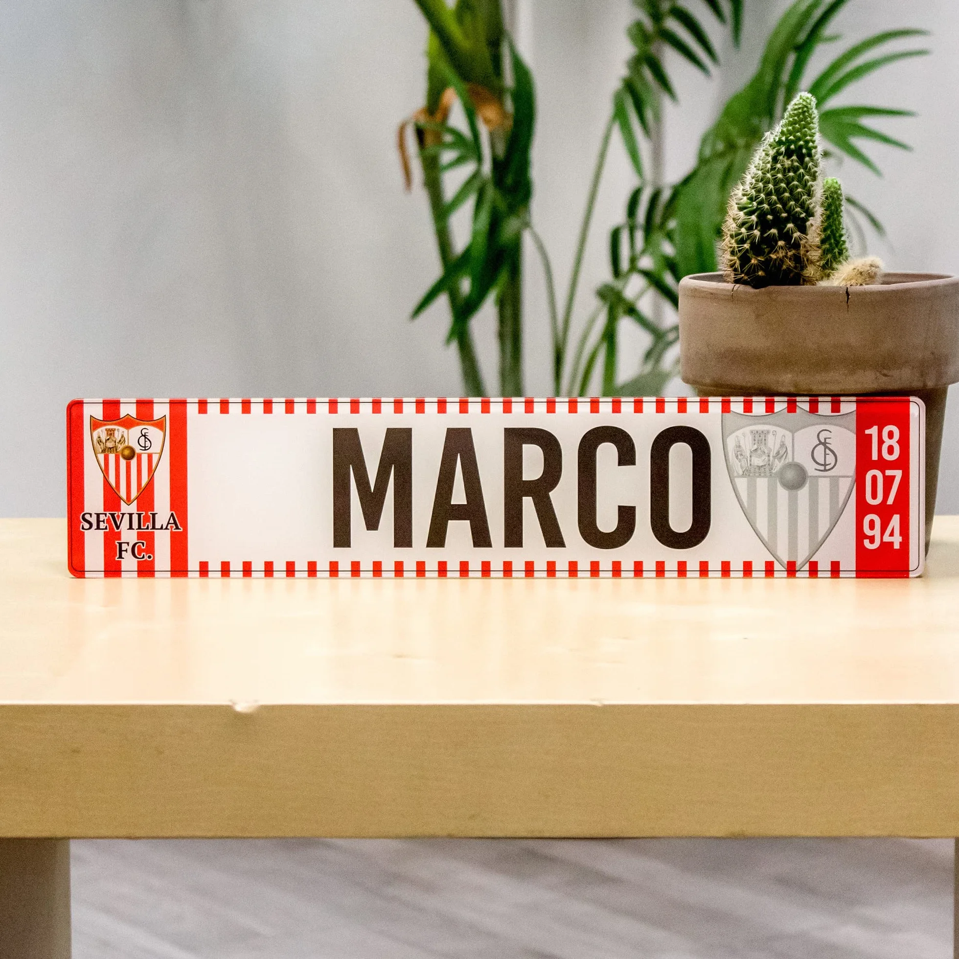 Matricula Metacrilato Personalizada 38cm x 8cm Sevilla FC Equipo de Futbol Placa Impresion Directa