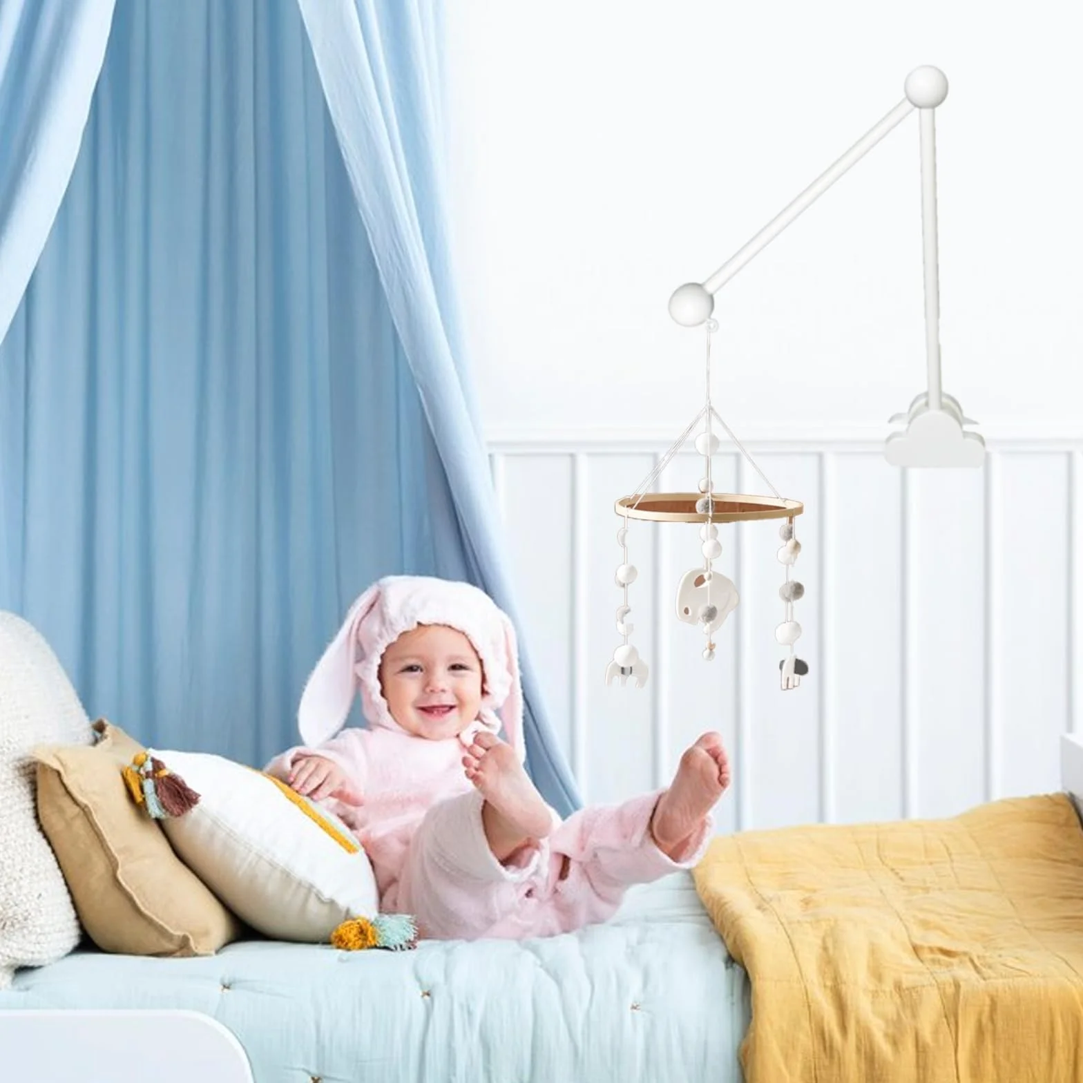Soporte de madera para móvil de cuna ajustable con diseño de nubes para bebés