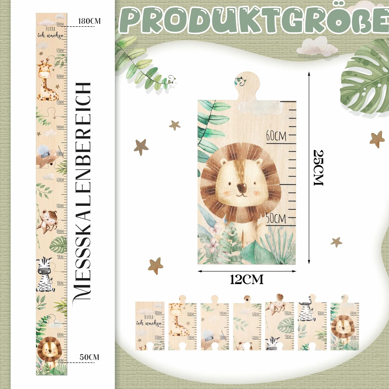 Tabla de Altura para Niños de Madera 50-180 cm Animales del Bosque Decoración Infantil Regalos Bautismo