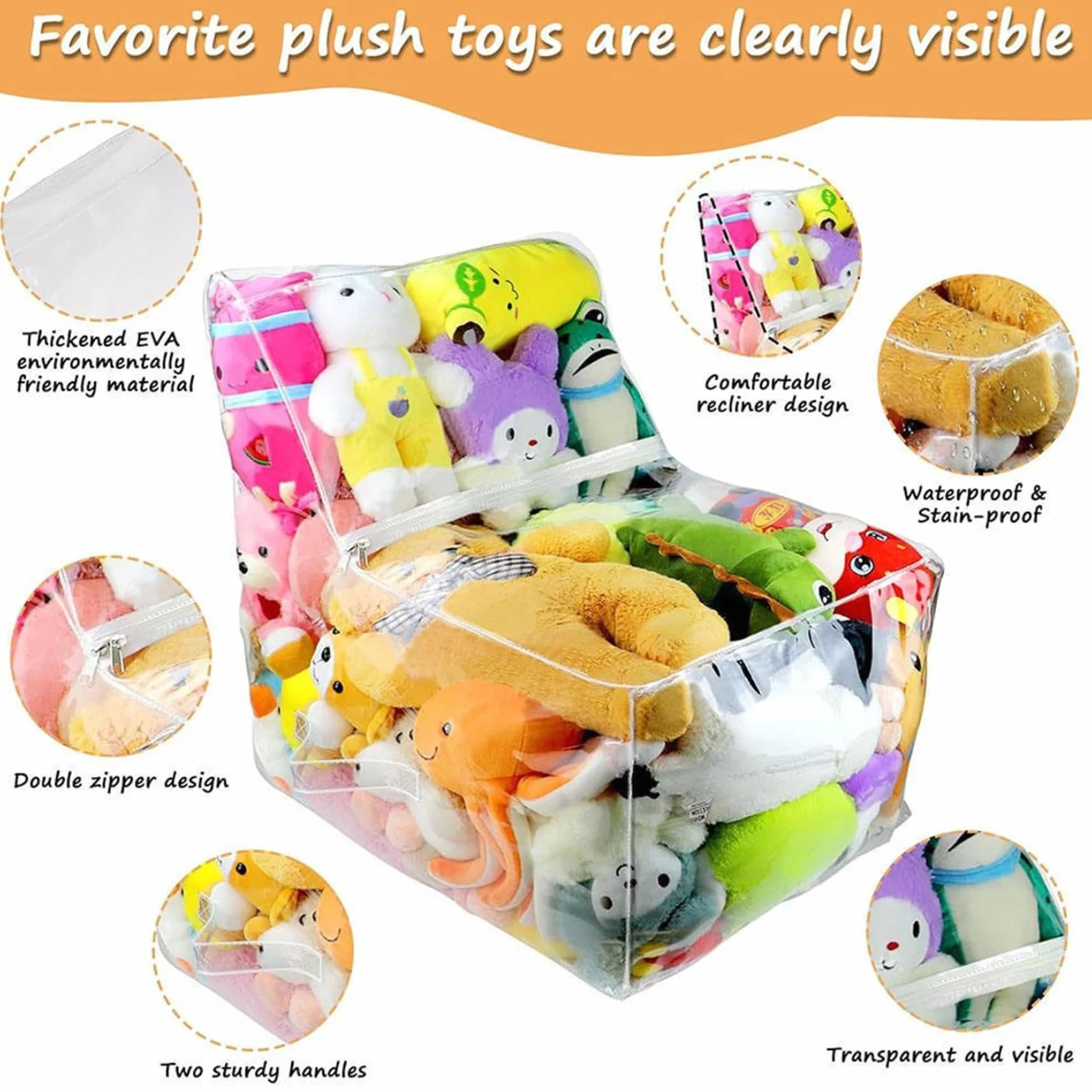 Funda Transparente para sillón puf de Peluche, Resistente al Polvo, de PVC Transparente, con Cremallera, para niños, Impermeable.