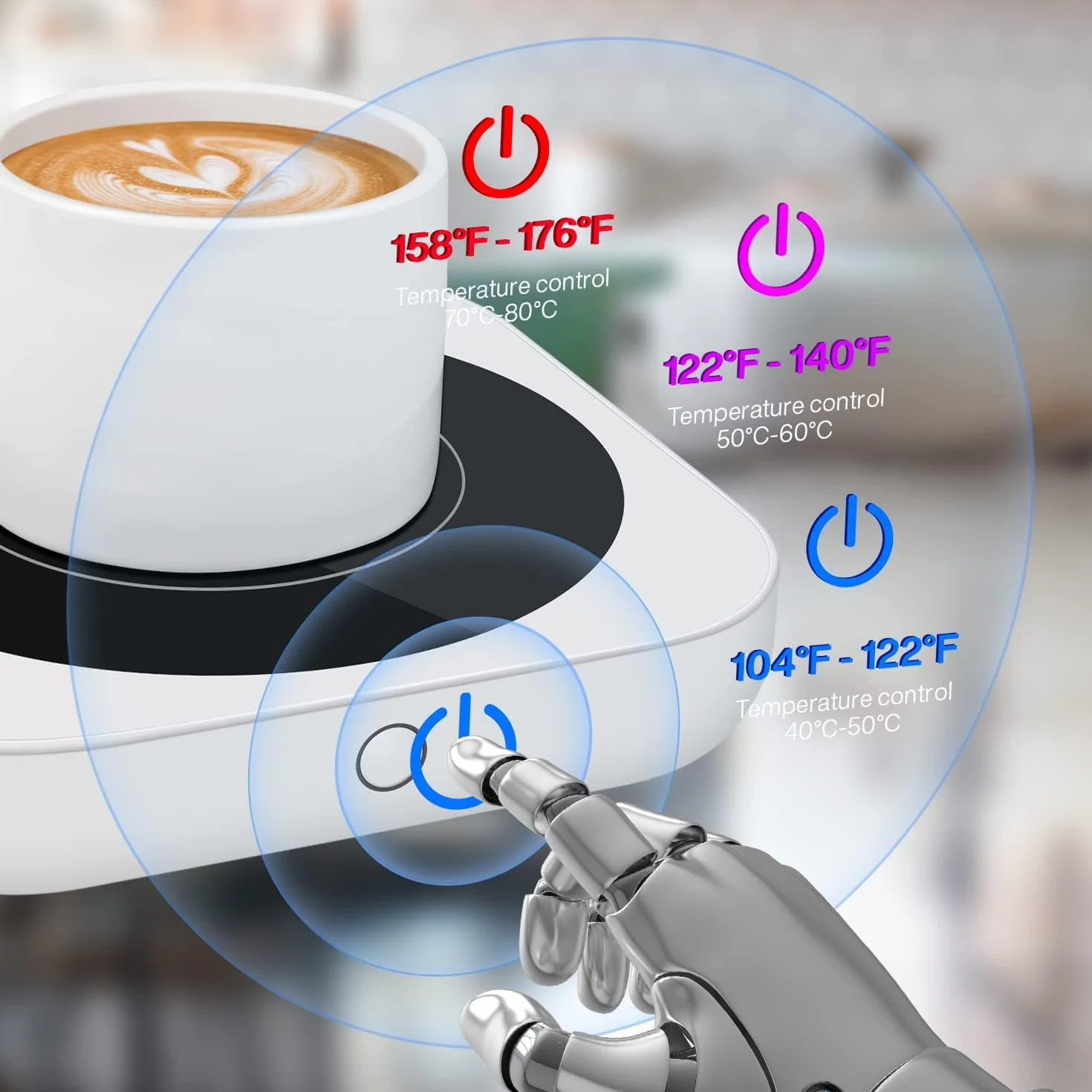 Calentador de Tazas de Café 36W con Tres Ajustes de Temperatura hasta 80°C, Placa Calentadora de Bebidas, Blanco