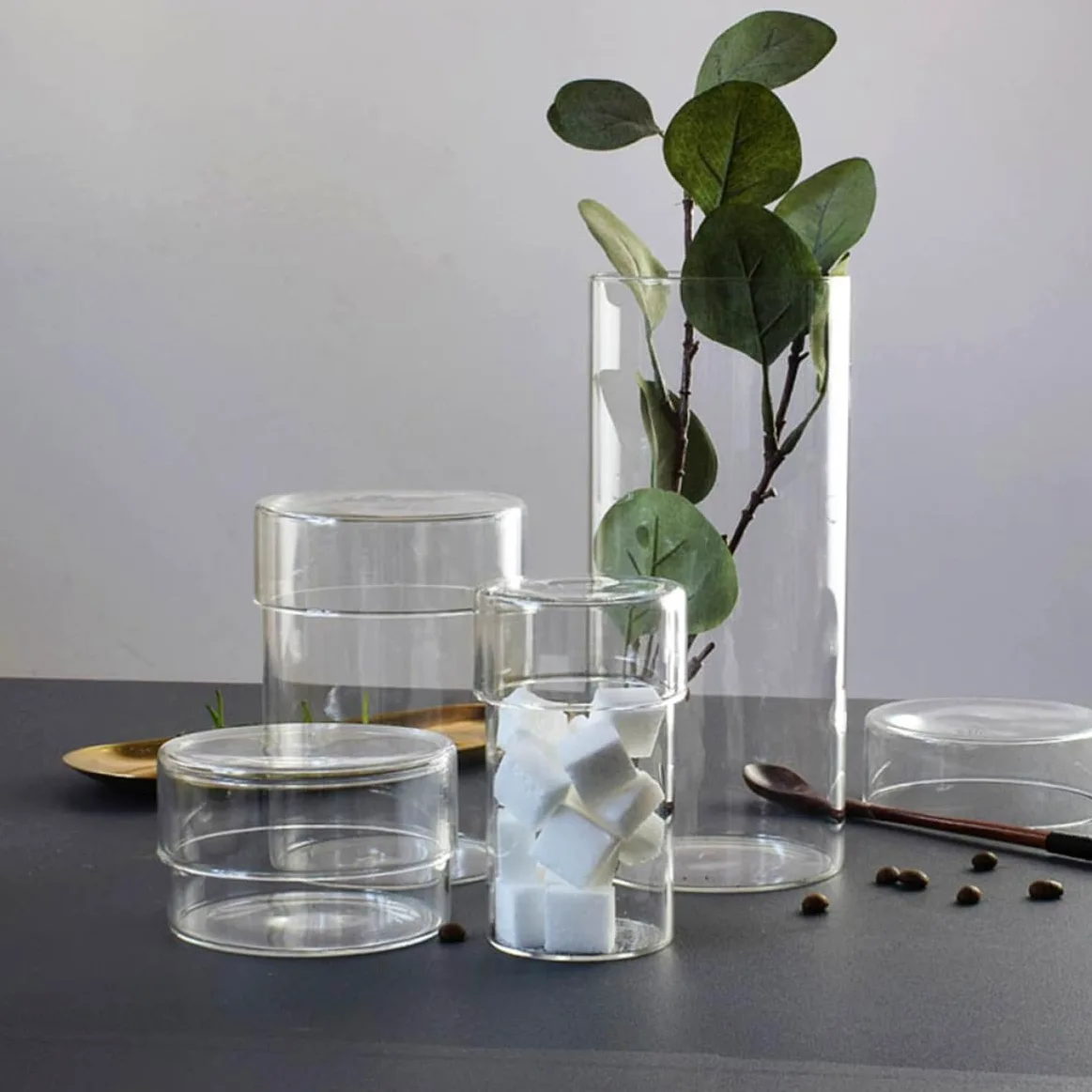 Artibetter Tarros de Cristal para Almacenar Alimentos, 4 Piezas de Vidrio | Tapa, para Azúcar y Sal, Paquete Práctico para Hogares, Diseño Transparente y Vacío