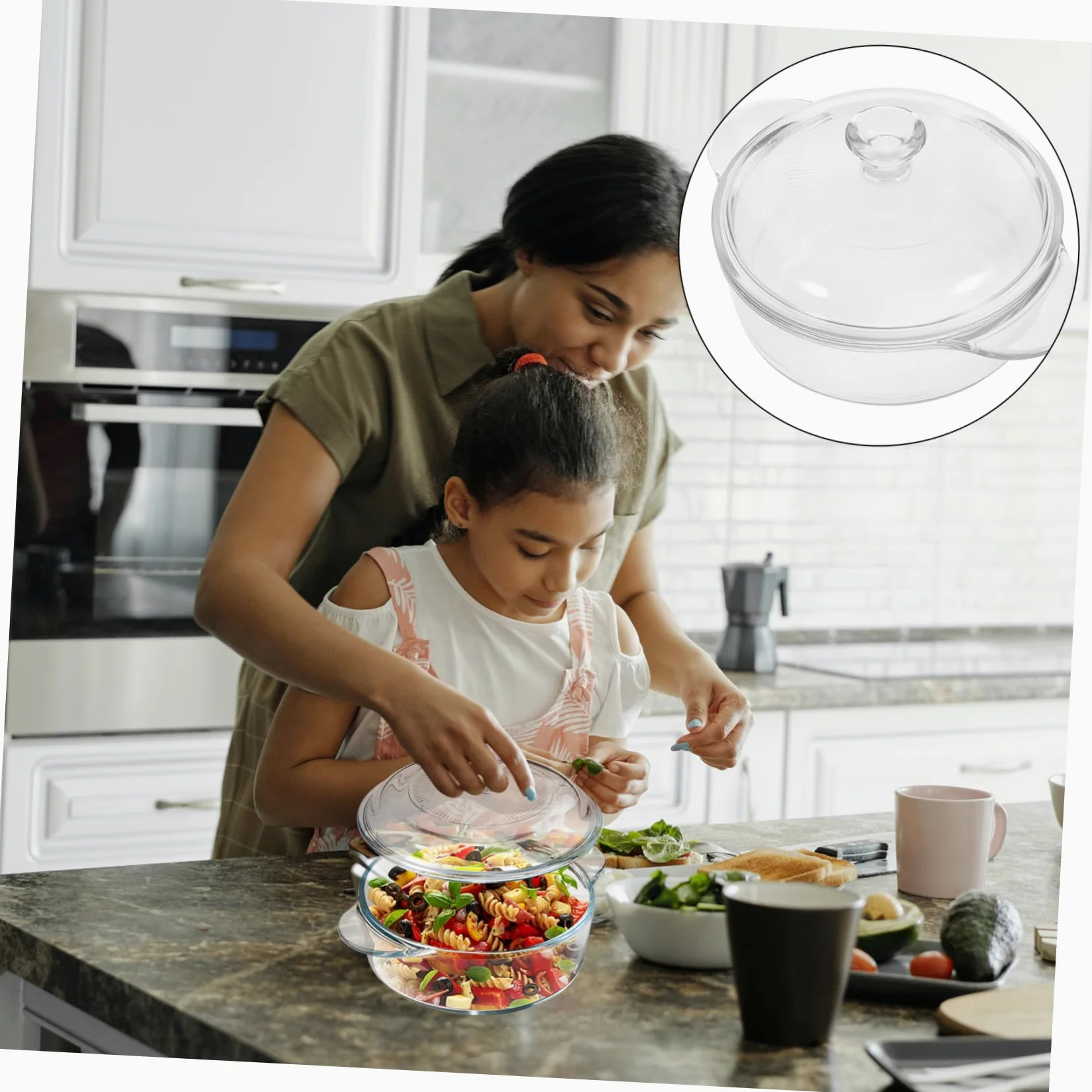 POPETPOP Bol de Vidrio Resistente al Calor con Tapa Tazón Transparente para Ensaladas Postres y Snacks Apto para Cocina Hogar y Oficina