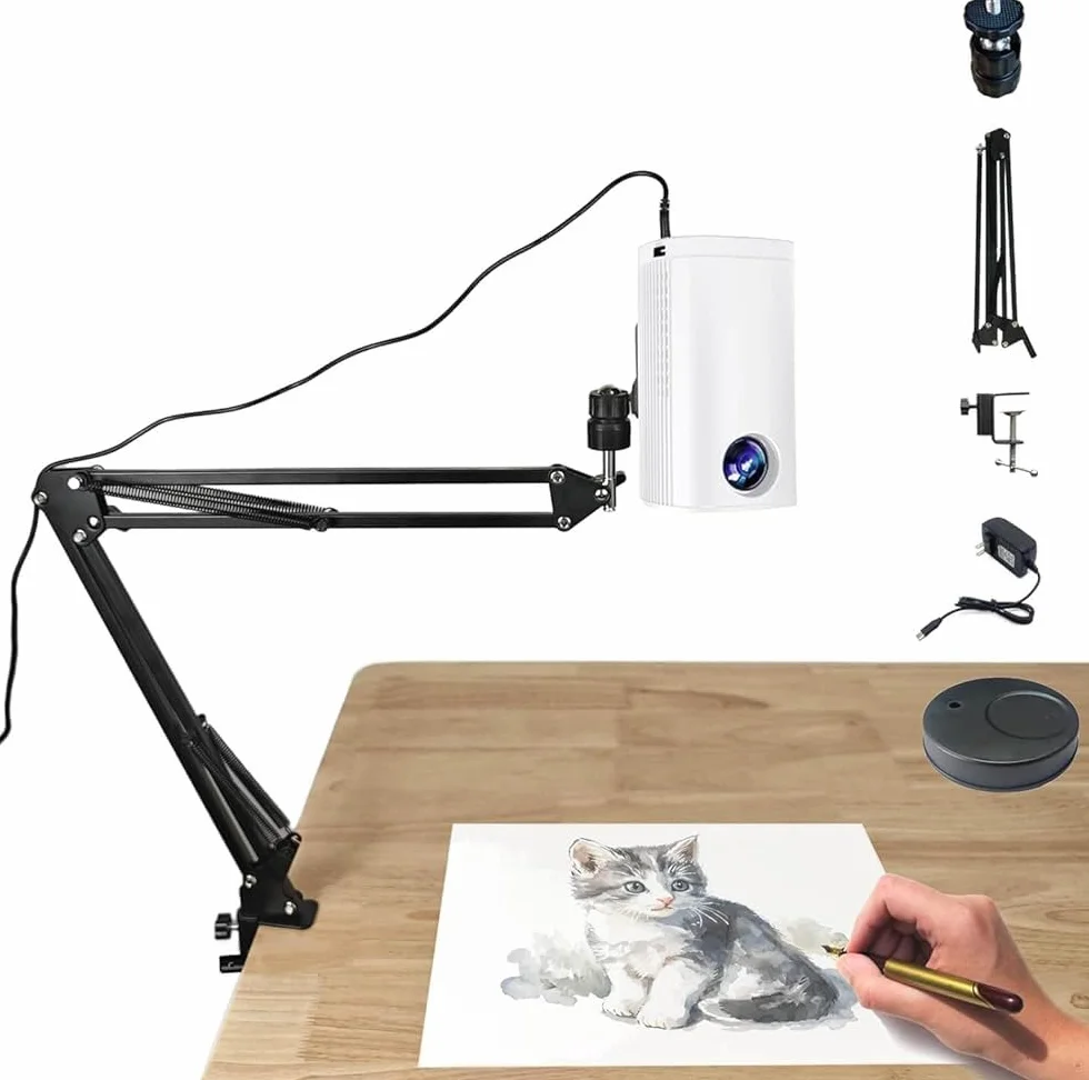 Proyector de arte LED con rotación de 360° y brillo ajustable, luz de trazado portátil sin configuración para dibujar, dibujar, dibujar, artistas, principiantes y niños
