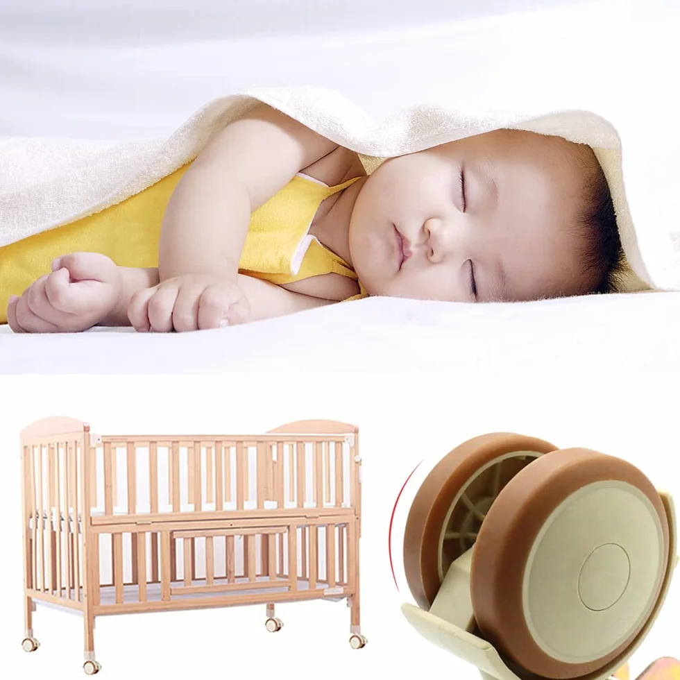 Rueda Universal Cuna de Madera Maciza, Conjunto de Ruedas con Freno para Bebés, Accesorios de Cama 4 Piezas