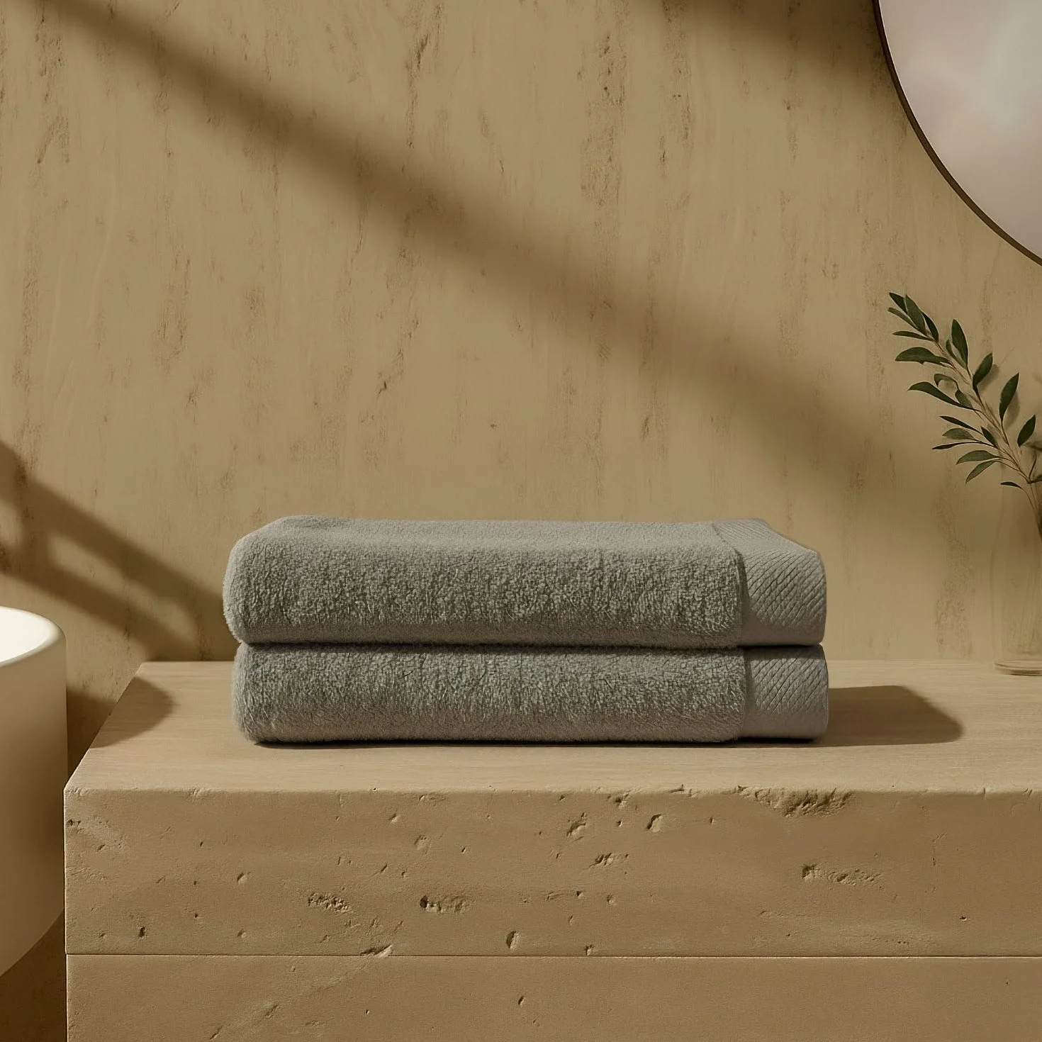 Oasis Juego de 2 Toallas Ducha 70x140 cm Gris | 100% Algodón Toalla de Baño Rizo con Hilo 16/1 Peinado Turco 550 gsm | Toallas de Lujo con Alta Absorción Y Suavidad SPA | Oeko-Tex®