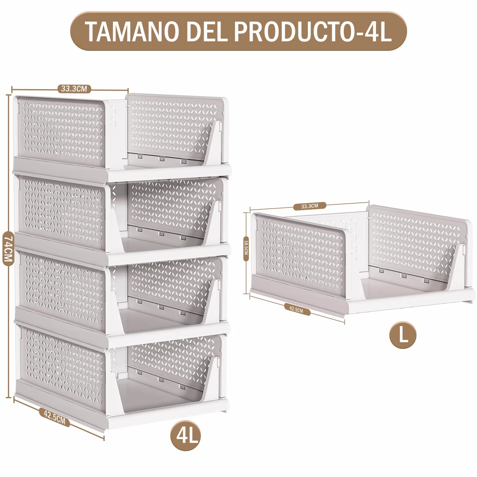 TidyIsles Organizador Armario Plegable Apilable 4 Unidades, Cajonera Plástico Separadores, Almacenamiento Ropa para Dormitorio Baño Blanco